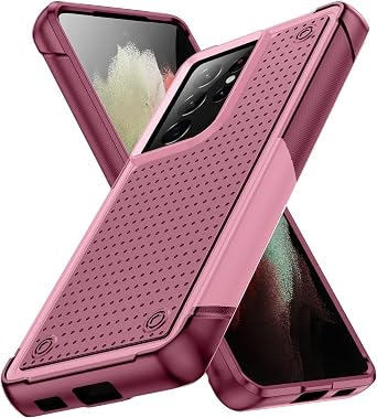 Designed for Samsung Galaxy S21 Ultra Case 2 in 1 Gift Militay Grade Drop Protective Rugged Heavy Duty Cover Shockproof Case for Galaxy S21 Ultra Phone Case for Women Men Boy Girl Pink+Rose Red