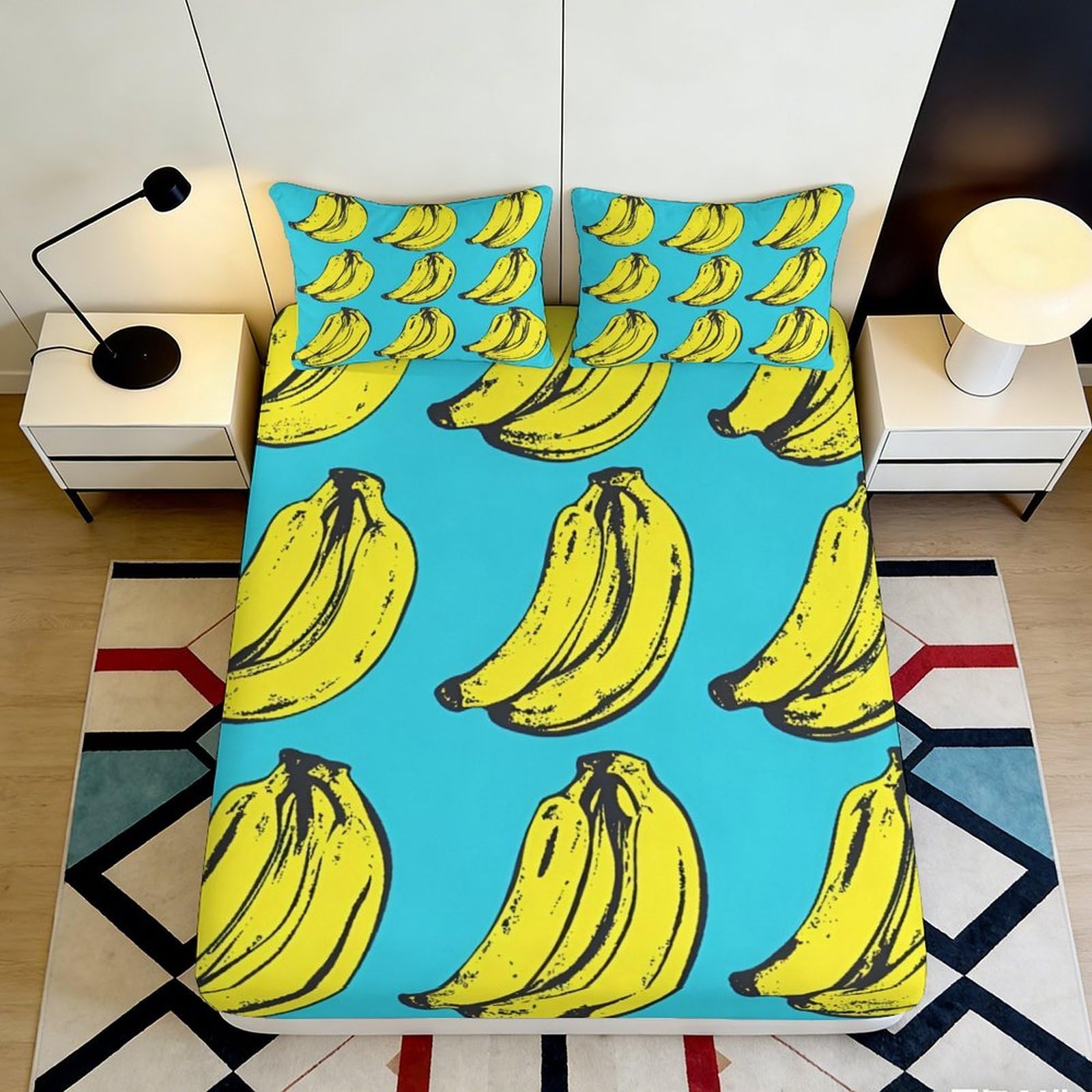 K1r3d9e5 Style-3 3D Printed Banana Art Fitted Sheet Microfiber Soft Blue Cartoon Fruit Mattress Cover For Bedroom Guest Room Protection Decor 90X200x25cm