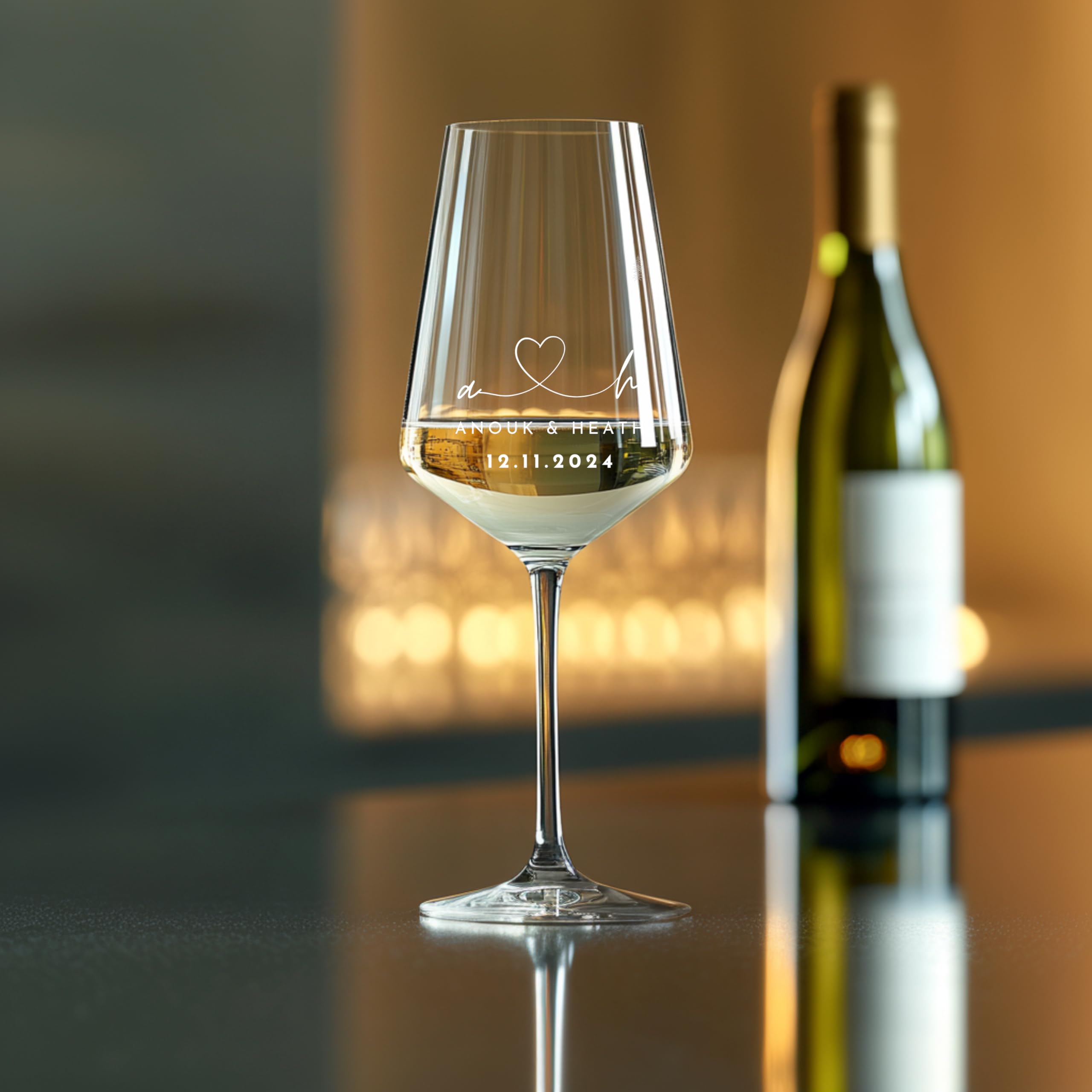 VILLA ROSA LOTTA - Personalisierte Leonardo Weingläser in gravierter Holzkiste - Hochzeitsgeschenk für Brautpaar, Geschenk zur Hochzeit, Verlobung - Name, Datum, Spruch 750 ml (Gläser + Kiste)