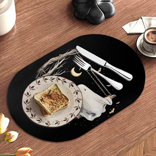 Miniatura 2 de Ghost Placemats Set of 2 Wipeable Faux Leather 12X18 Inch Waterproof Non-Slip Mats Spooky Table Decor Heat Resistant for Scary Dinner Party