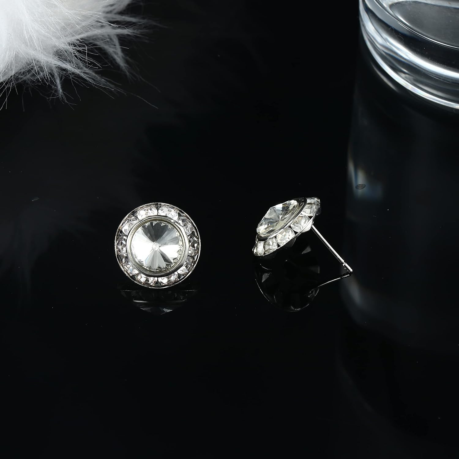SAILIMUE 15Pairs Rhinestone Earrings For Women Dance Competition Performance Ballet Stud Earrings Stainless Steel Round Acrylic Stone Inside Rhinestone Crystal Halo Dance Competition Earrings Set 15mm 20mm - Image 6