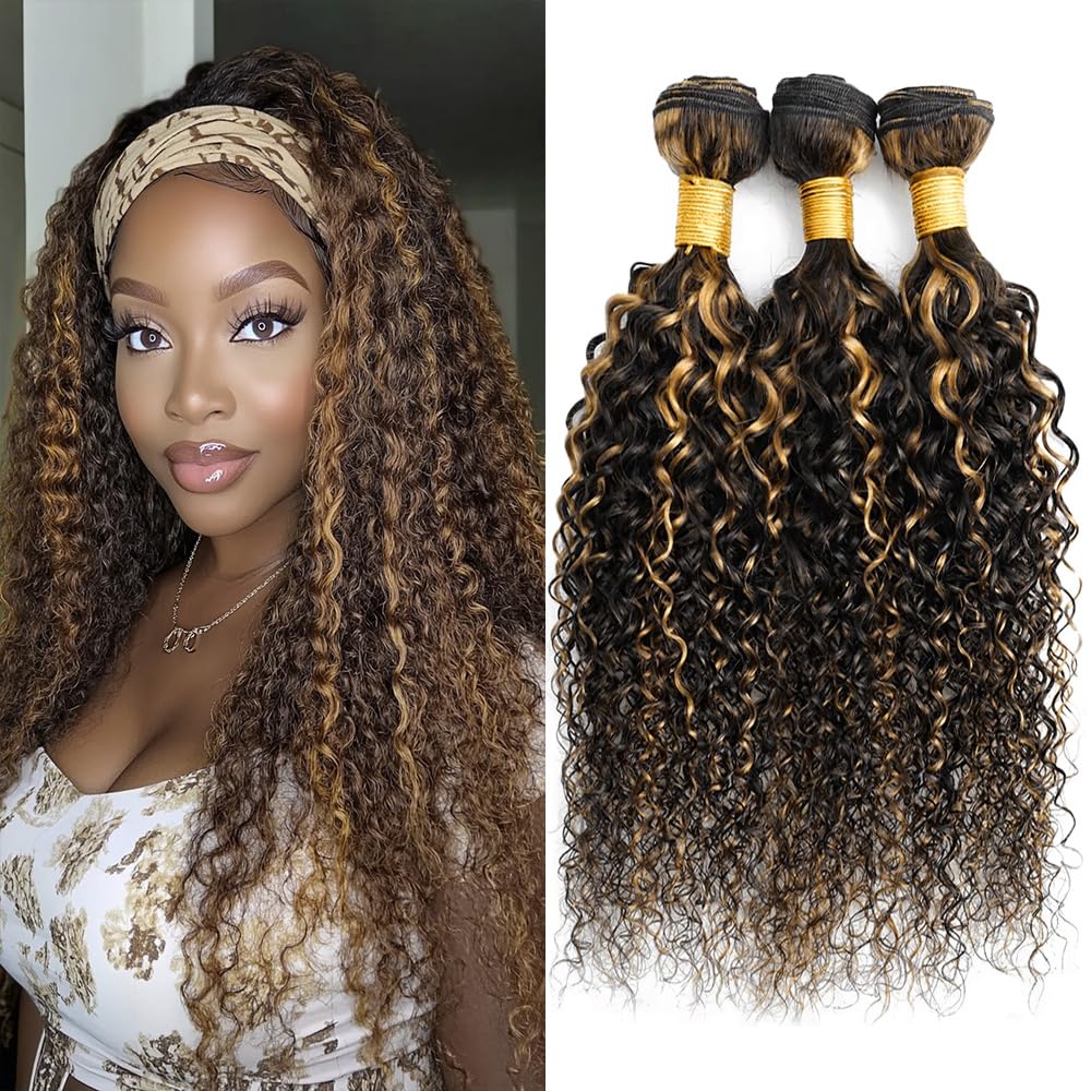 Photo 1 of Highlight Blonde Human Hair P1B/27 Kinkycurly Bundles 22 24 26 inch Double Weft Brazilian Hair Extensions Ombre Two Tone Black and Color 27 Deep Curly Bundles