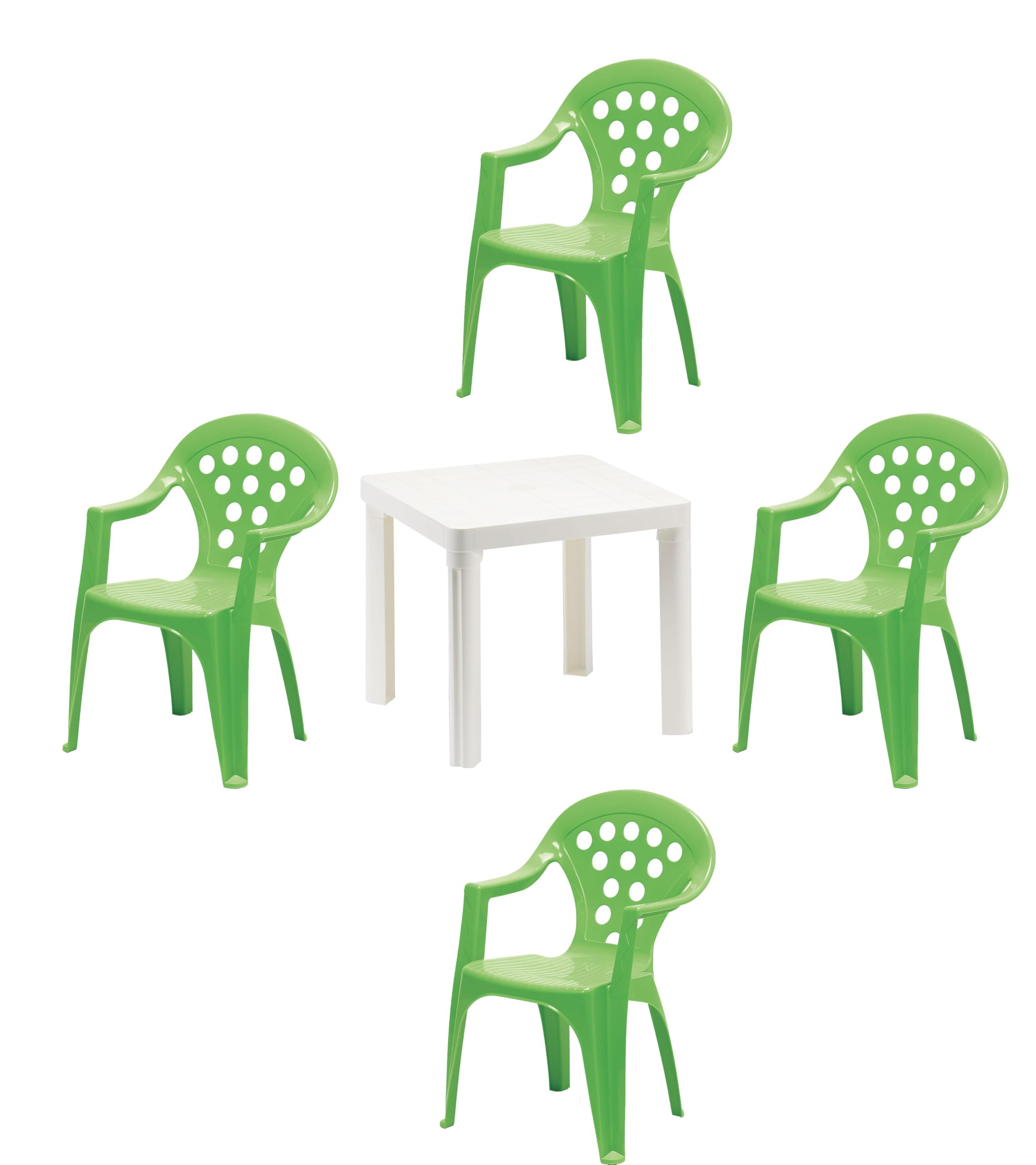 Hline Kinder Garten Sitzgruppe Tisch mit Stühlen Gartenstuhl Sessel (1 Tisch 4 Stühle grün)