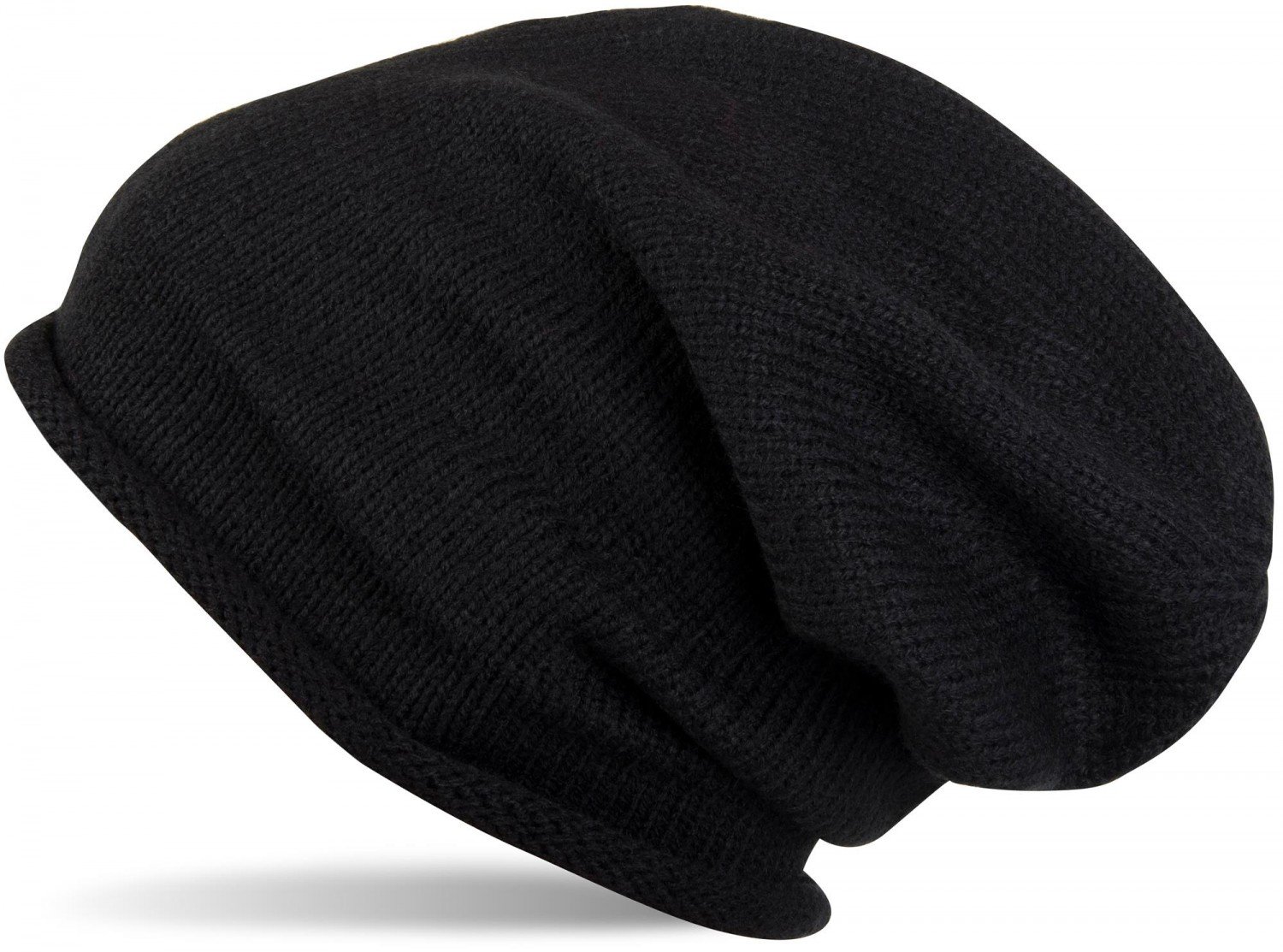 styleBREAKER Warm fine Knit Beanie hat in Solid Colors, Knitted hat with Rolled Edge, Toque, Unisex 04024063, Colour:Black