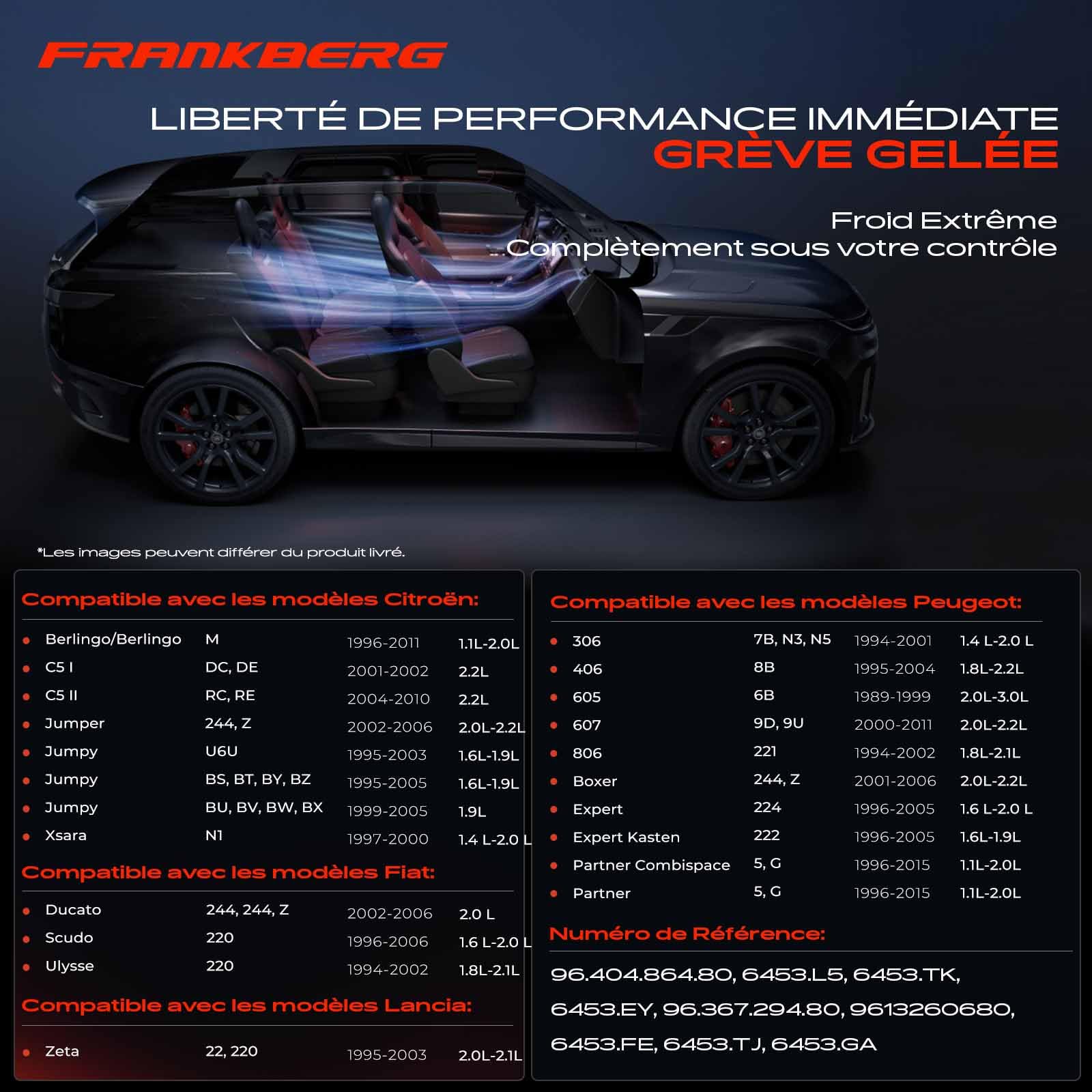 Frankberg Compresseur de climatisation de voiture avec embrayage Compatible avec Berlingo/Berlingo First M GFK GJK MF 306 7B N3 N5 7E N3 N5 7D N3 N5 7A 7C N3 N5 7 N Remplacer# 6453.EY, huile incluse