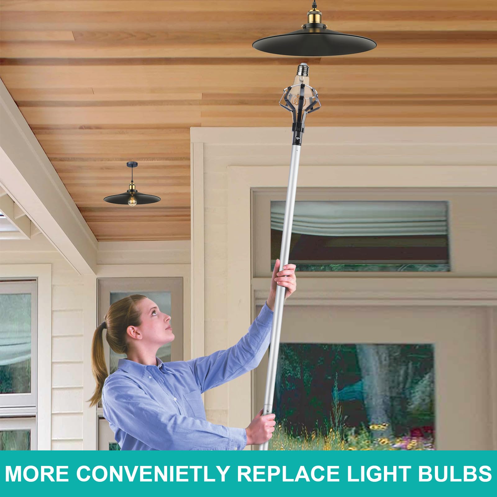 Glühbirnenwechsler für Hohe Decken, LED Classic Lampe Glühbirnen Wechsel, 2-12FT Aluminiumlegierung Verlängerungsstange, 3 Einstellbar Krallen und 1 Einstellbar Saugnapf