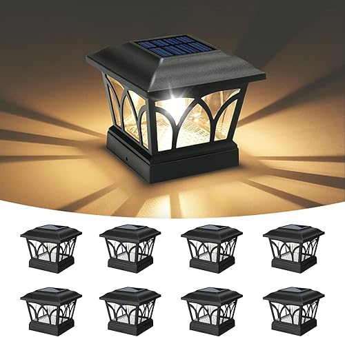 Miniatura 1 de VOLISUN Paquete de 8 luces solares para postes para exteriores, con bombillas LED Edison, 2 ajustes de brillo, luces para poste de valla alimentadas