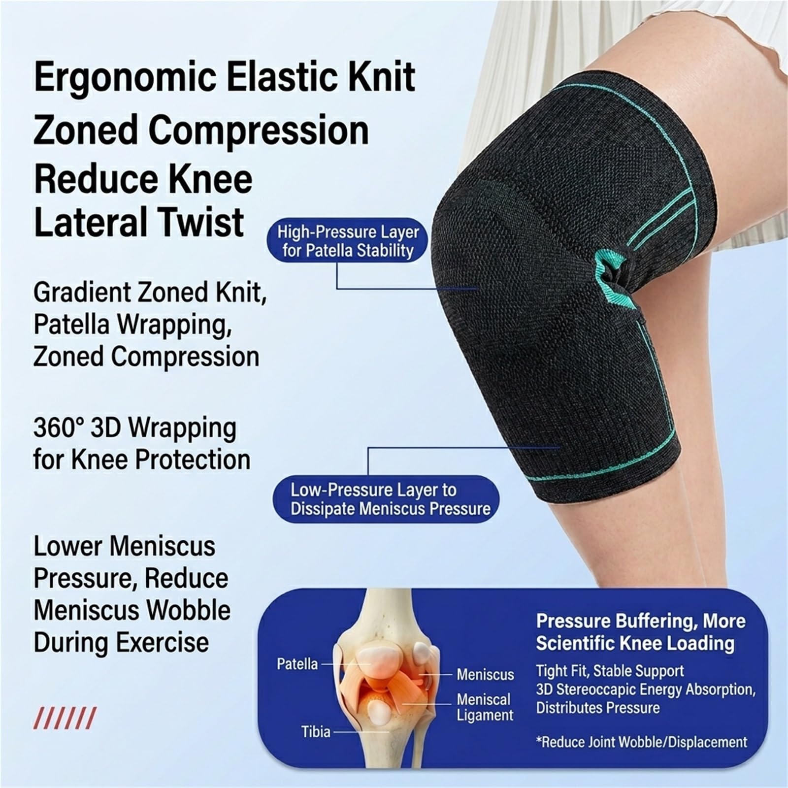 Ginocchiera di supporto per uomo e donna, tutore compressivo per ginocchio per corsa, sollievo dal dolore articolare, palestra, basket, sport, ginocchiera traspirante in maglia, fascia singola (L