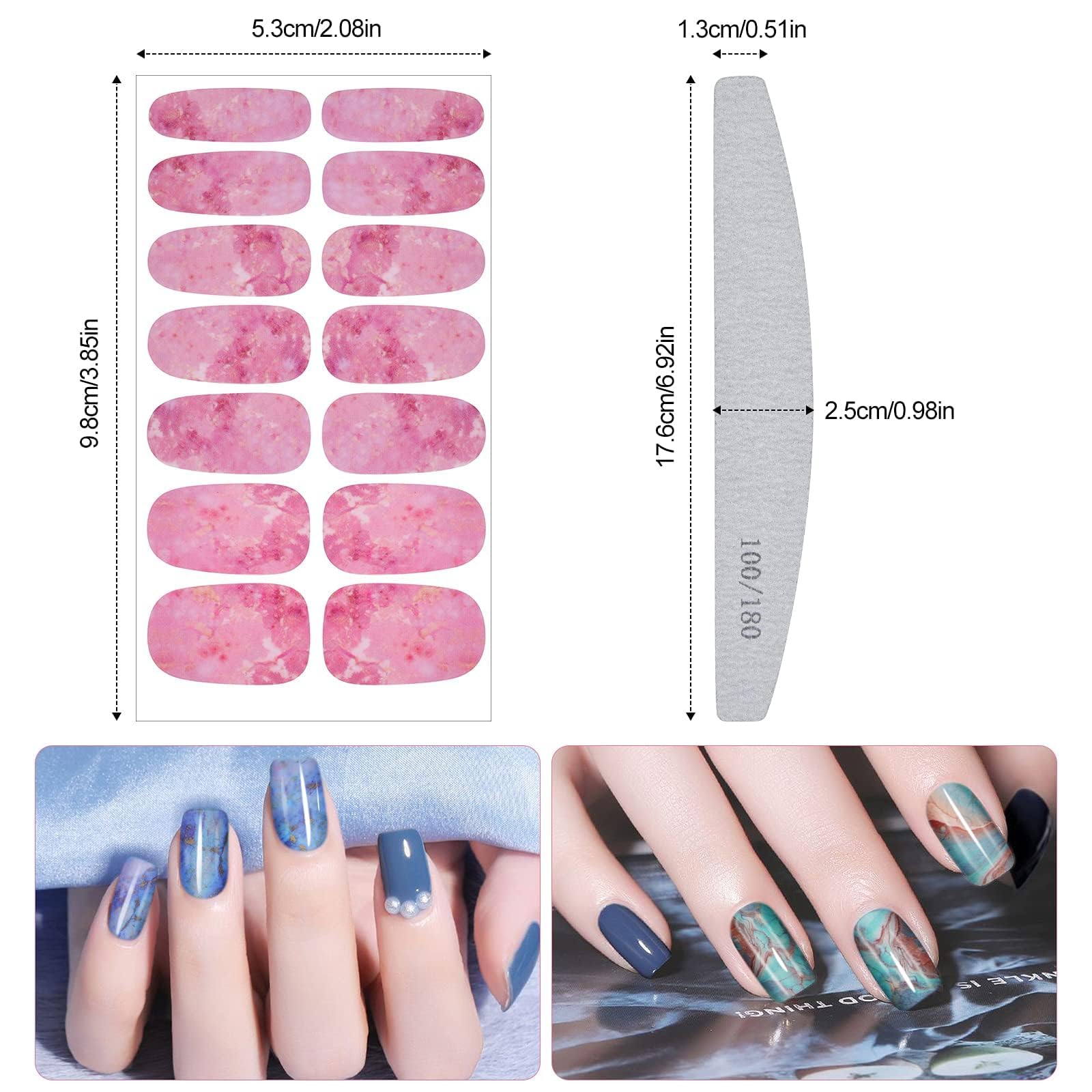 TOROKOM Marmurowe paski sztuki paznokci Wraps, 12 arkuszy Pełne owijanie stopy lakier do paznokci Naklejka samoprzylepne naklejki dla kobiet Dziewczyny Pedykur DIY Nail Art Design