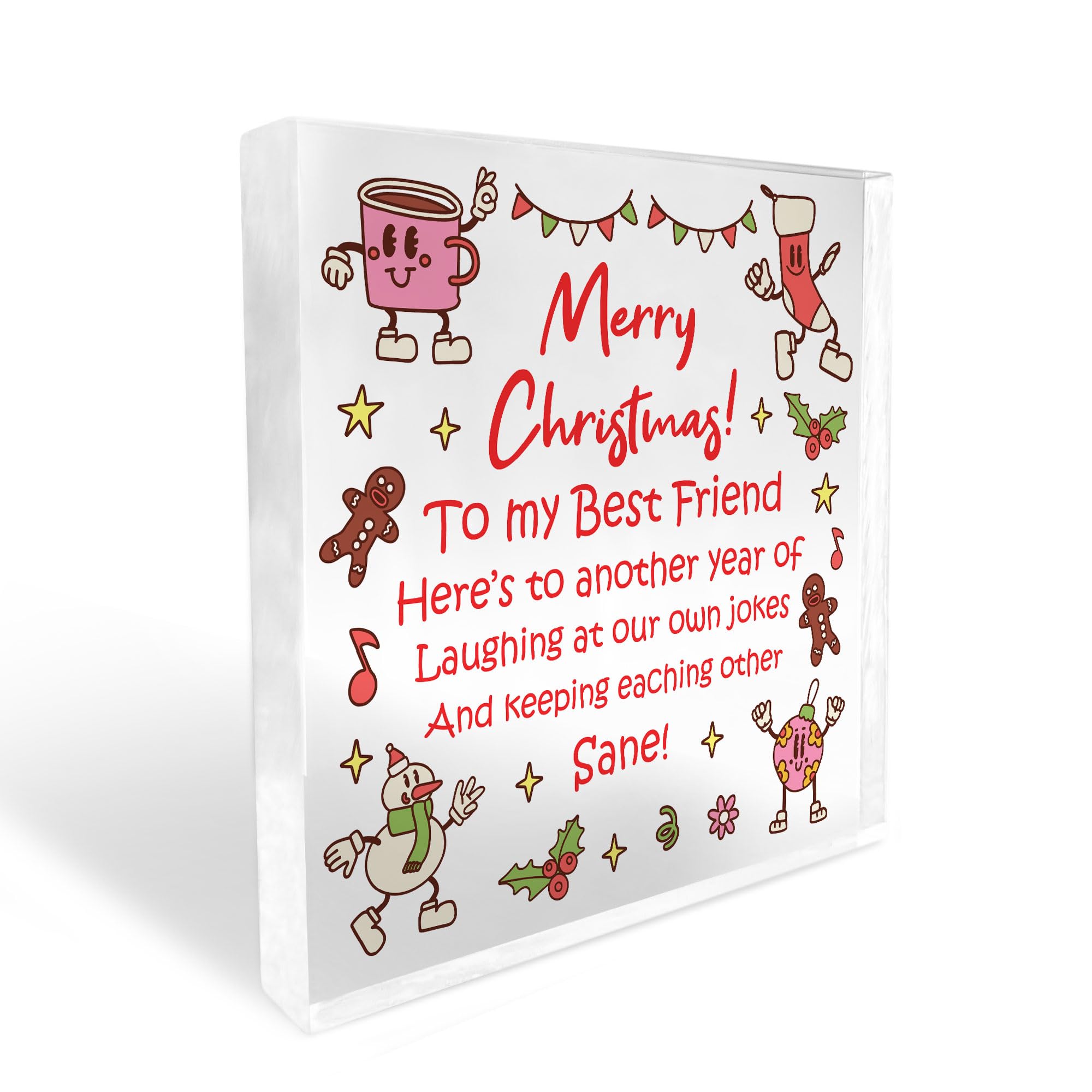 Red Ocean Christmas Best Friend Acrylic Plaque - Friendship Gift For Women - Best Friend Gift For Her - Merry Christmas Gifts For Friends Family