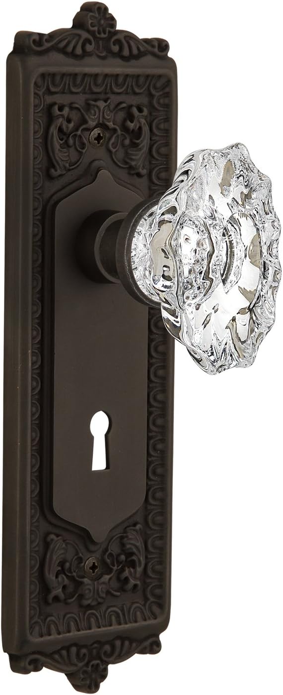 Nostalgic Warehouse Egg & Dart Plate with Keyhole Chateau Knob, Single Dummy, Polished Brass