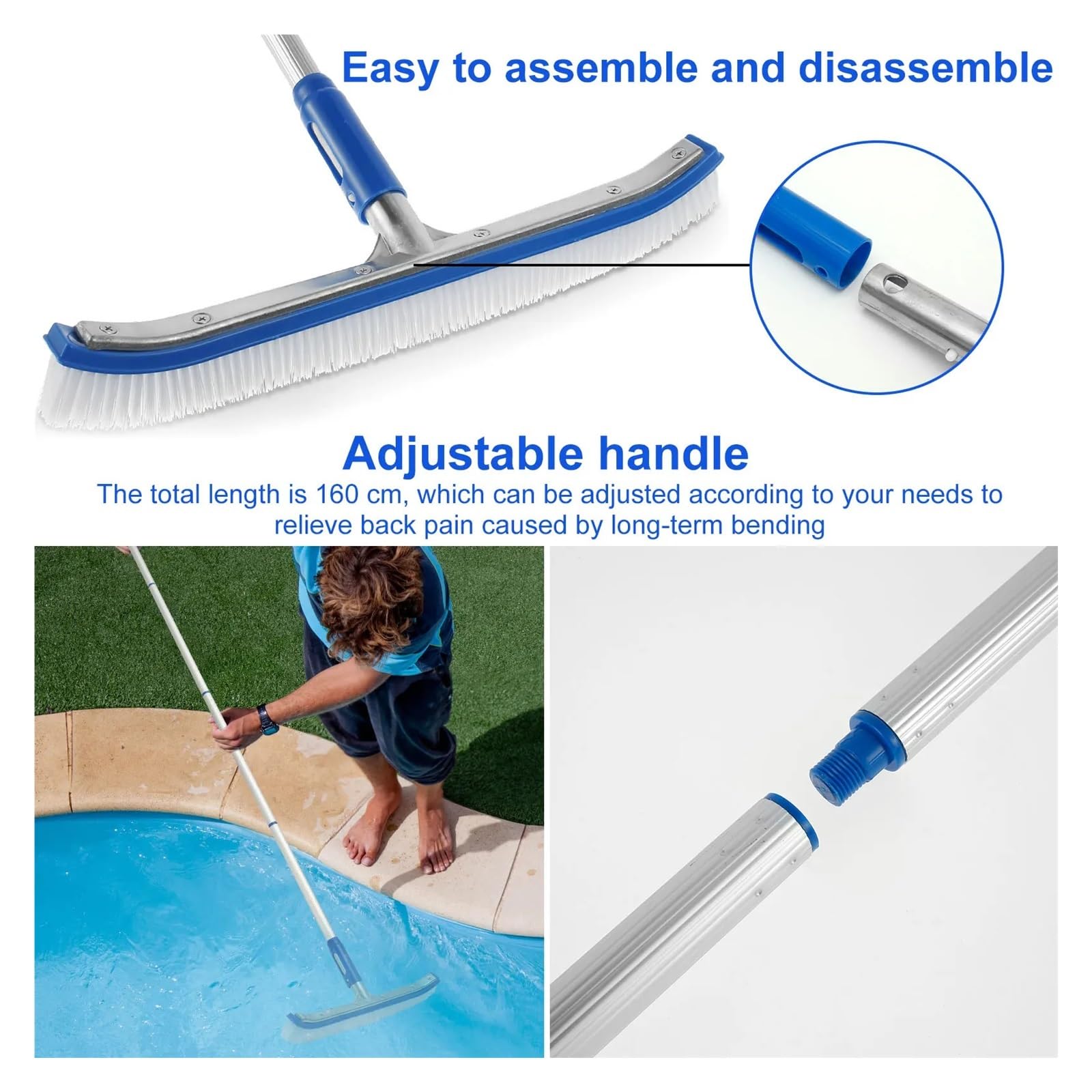 Set Di Spazzole for Piscina Pulizia Portatile Con Manico Da 63 Pollici Spugna for Riporre Facilmente La for Pareti Piastrelle