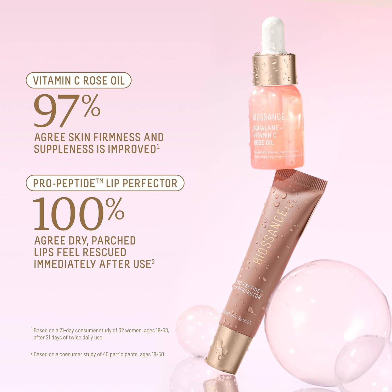 Biossance Bright Luminaries Holiday Gift Set – Vitamin C Rose Oil & Lip Perfector Travel Duo for Brighter, Hydrated Skin and Lips ($47 Value), 1 Set - Image 2