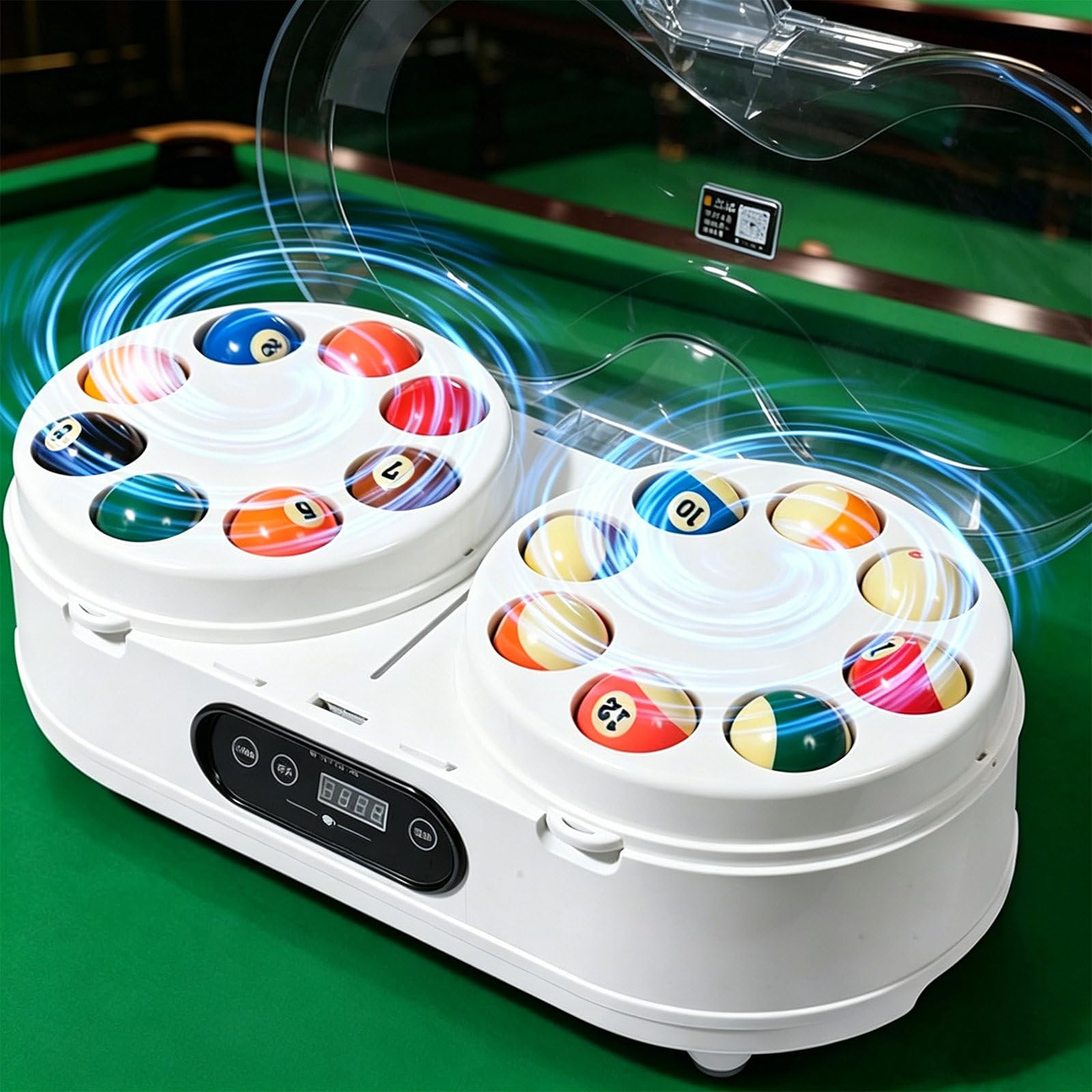 Intelligenter Billardkugel-Reiniger, automatische Poliermaschine für Poolbillardkugeln, LCD-Touchscreen, Doppelmotor & Rotation in beide Richtungen Black-52.5mm/2.07"