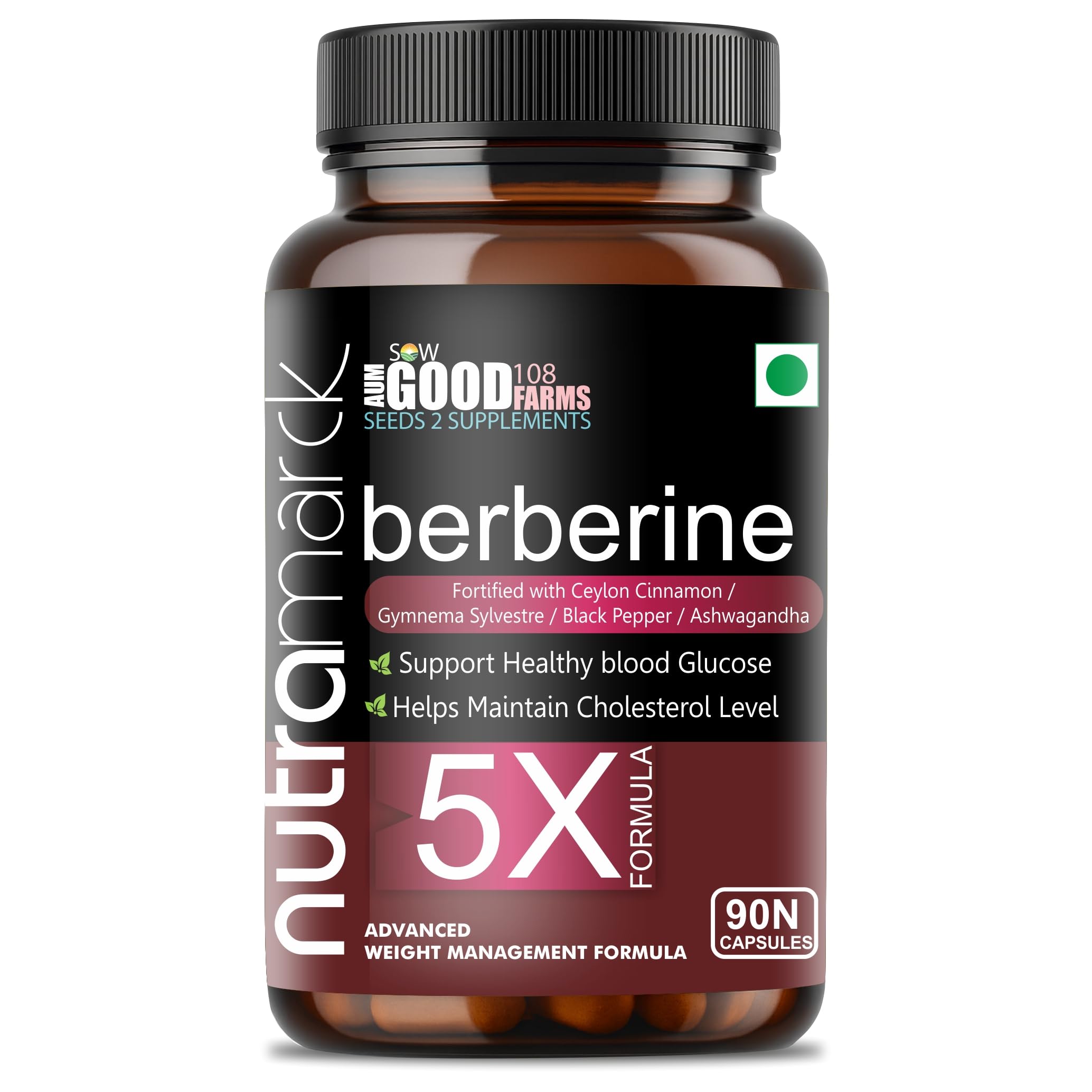 Berberine 5X Capsules | Berberine Supplement For Blood Sugar & PCOS Support | Support Weight Loss & Boost Metabolism | For Men & Women (90 Count (Pack of 1))