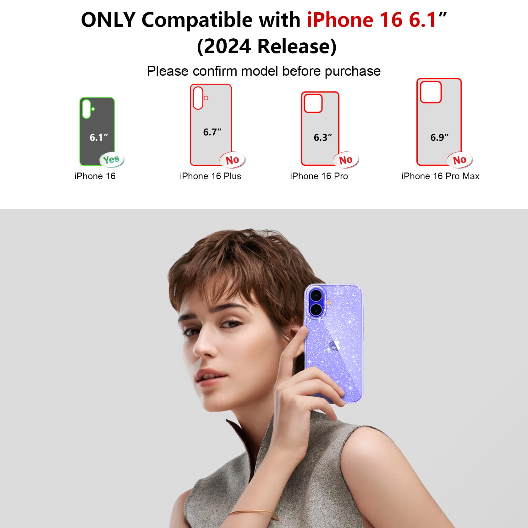 AROYI 3 In 1 Clear Glitter Case Compatible With IPhone 16 Case With 2 Tempered Glass Screen Protector, Soft Bumper Anti-Scratch Sparkle Bling Women