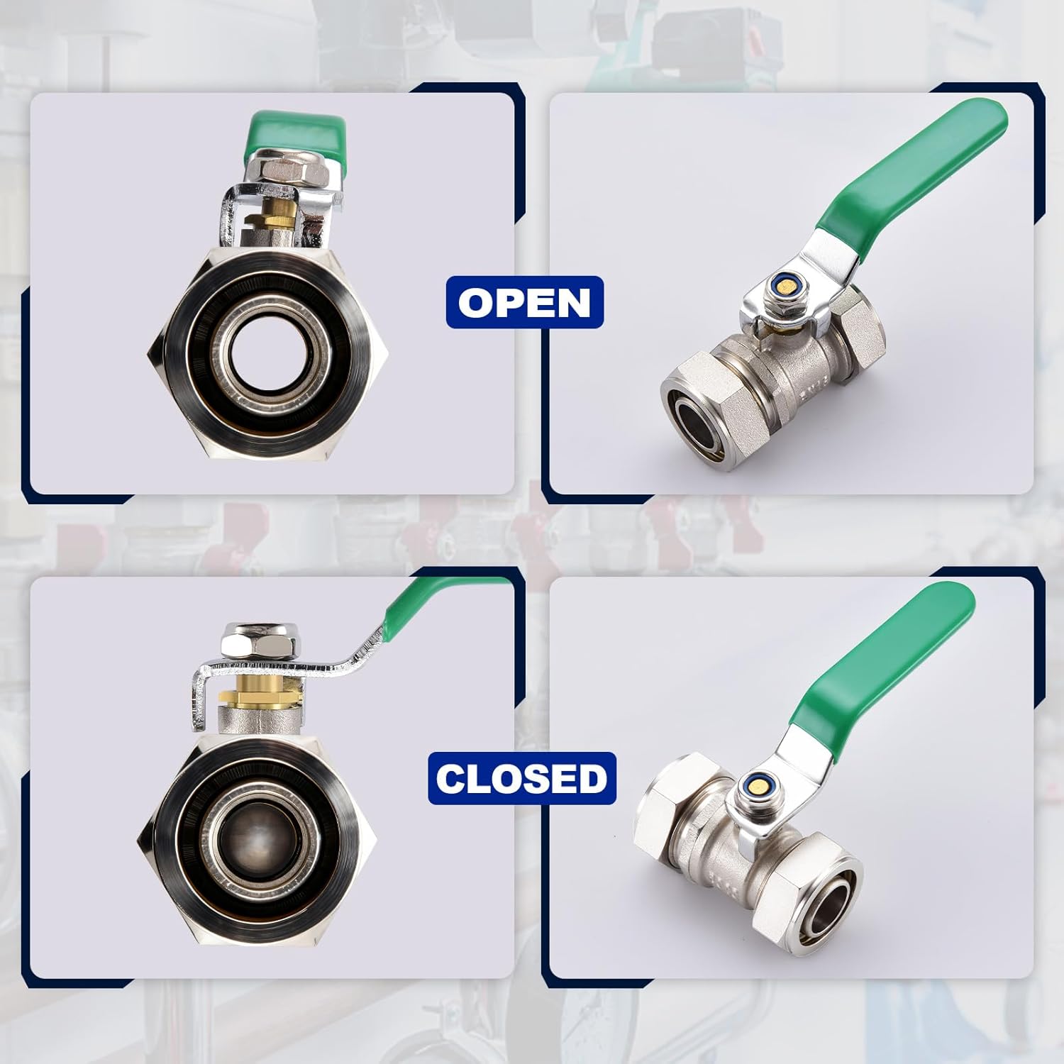 1 Pack 3/4" to 3/4" Nickel-Plated Brass Ball Valve, In-Line Air Hose Piping Shut-Off Fittings for Shop/Garage Compressed Air Line System, Max Working Pressure 175PSI