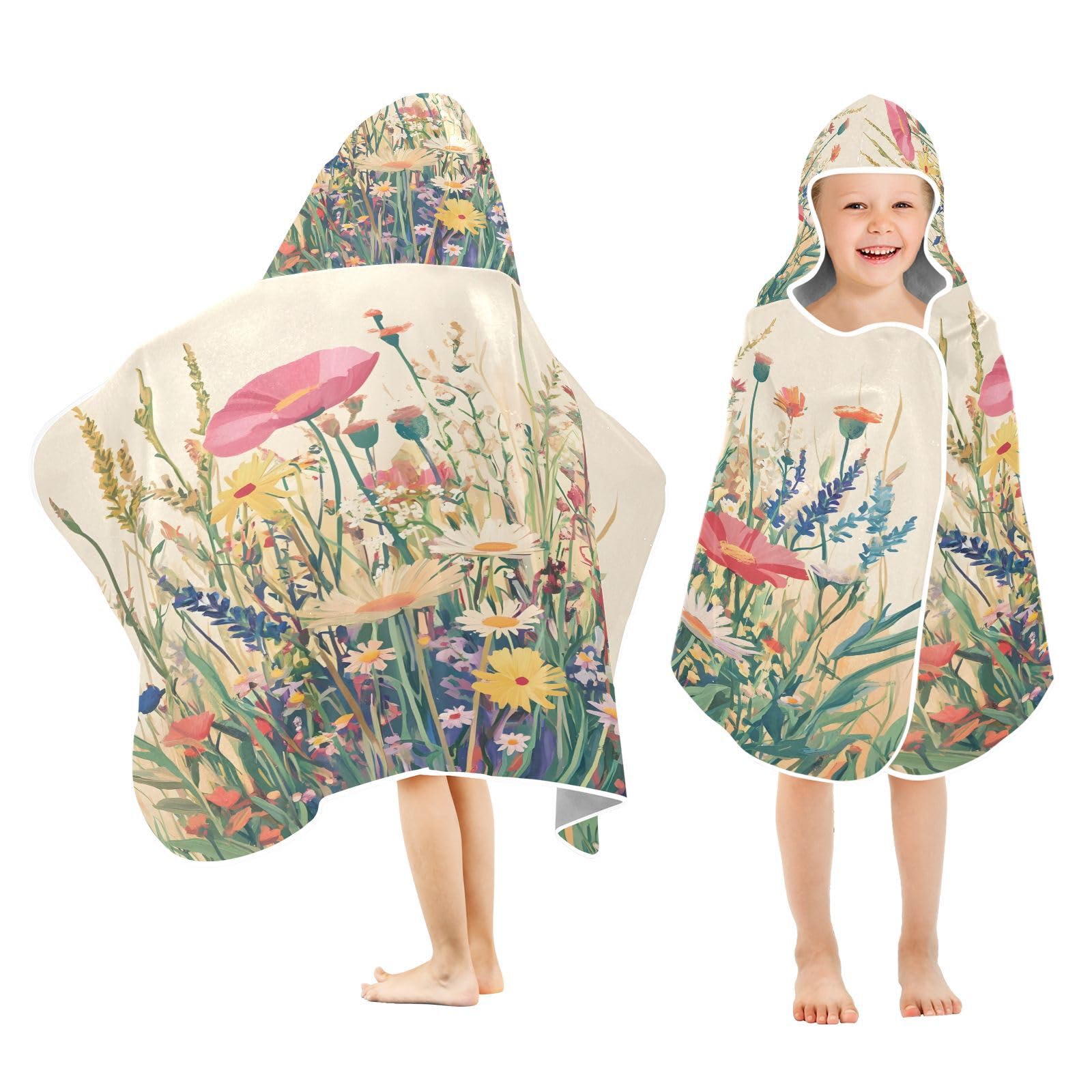 Kigai Colorful Flowers Hooded Beach Towel for Kids Soft Absorbent Quick Dry Bath Towel with Hood Lightweight Toddler Shower Pool Bath Wrap for Boys Girls