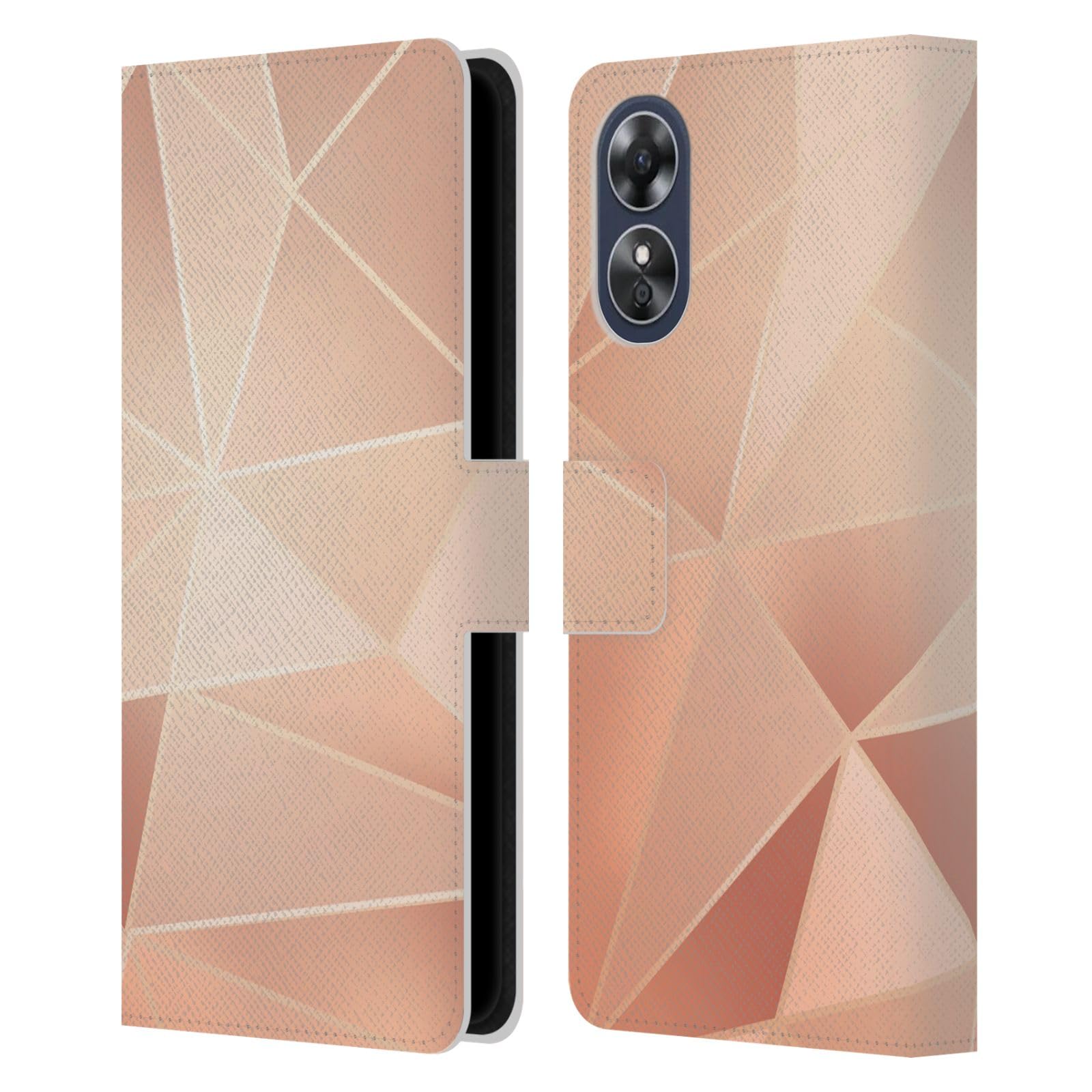 Head Case Designs Officially Licensed Alyn Spiller Geometry 2 Rose Gold Leather Book Wallet Case Cover Compatible with Oppo A17