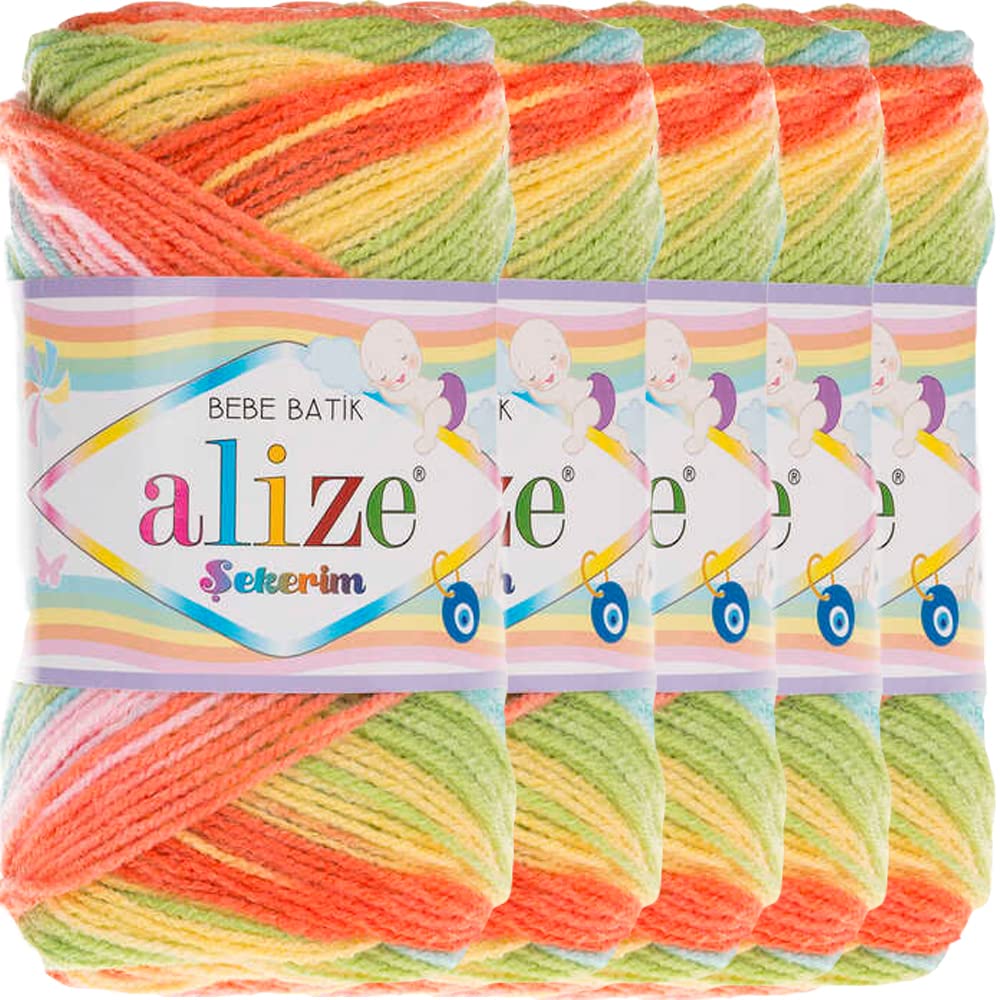 Hobby YARNAlize Sekerim Bebe Batik, 5 x 100 g, Turkish Premium Acrylic Wool, Baby Wool, Knitting Wool with Colour Gradient, Pastel Colour Yarns for Babies, Amigurumi (4400)