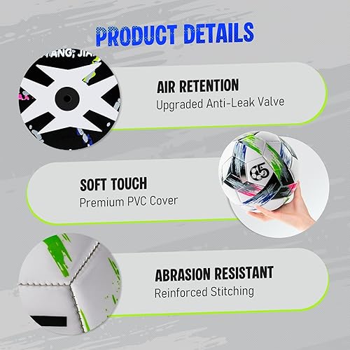 Miniatura 4 de Balón de fútbol tamaño 5 tamaño 4 con bomba desinflada, diseño multicolor vibrante, pelota de fútbol de Navidad de funcionamiento, pelota deportiva