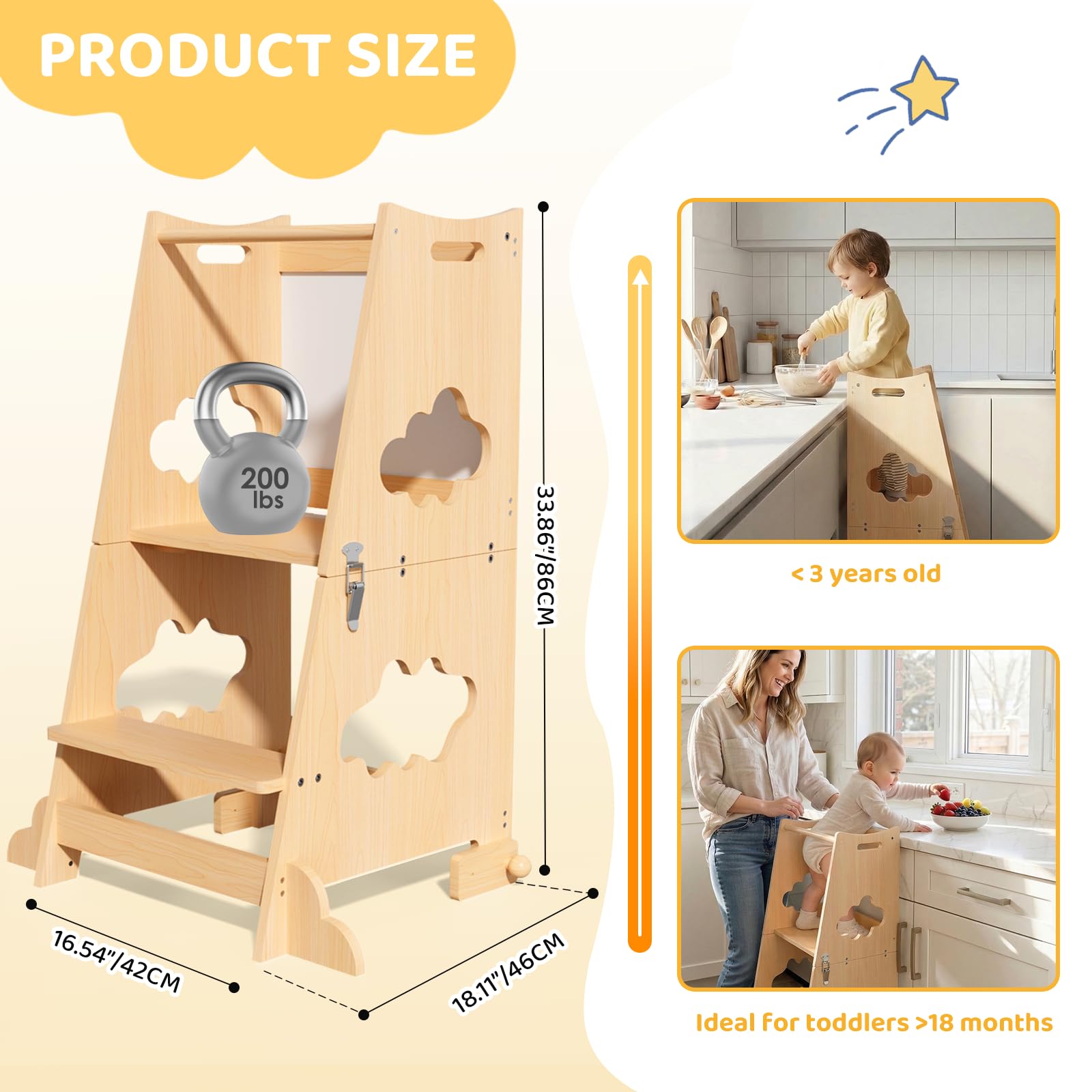 KIDINIX Tour d'Observation Enfant, Tour d'Apprentissage 3 en 1 avec Garde-Corps et Tableau Noir, Tour Montessori Pliable
