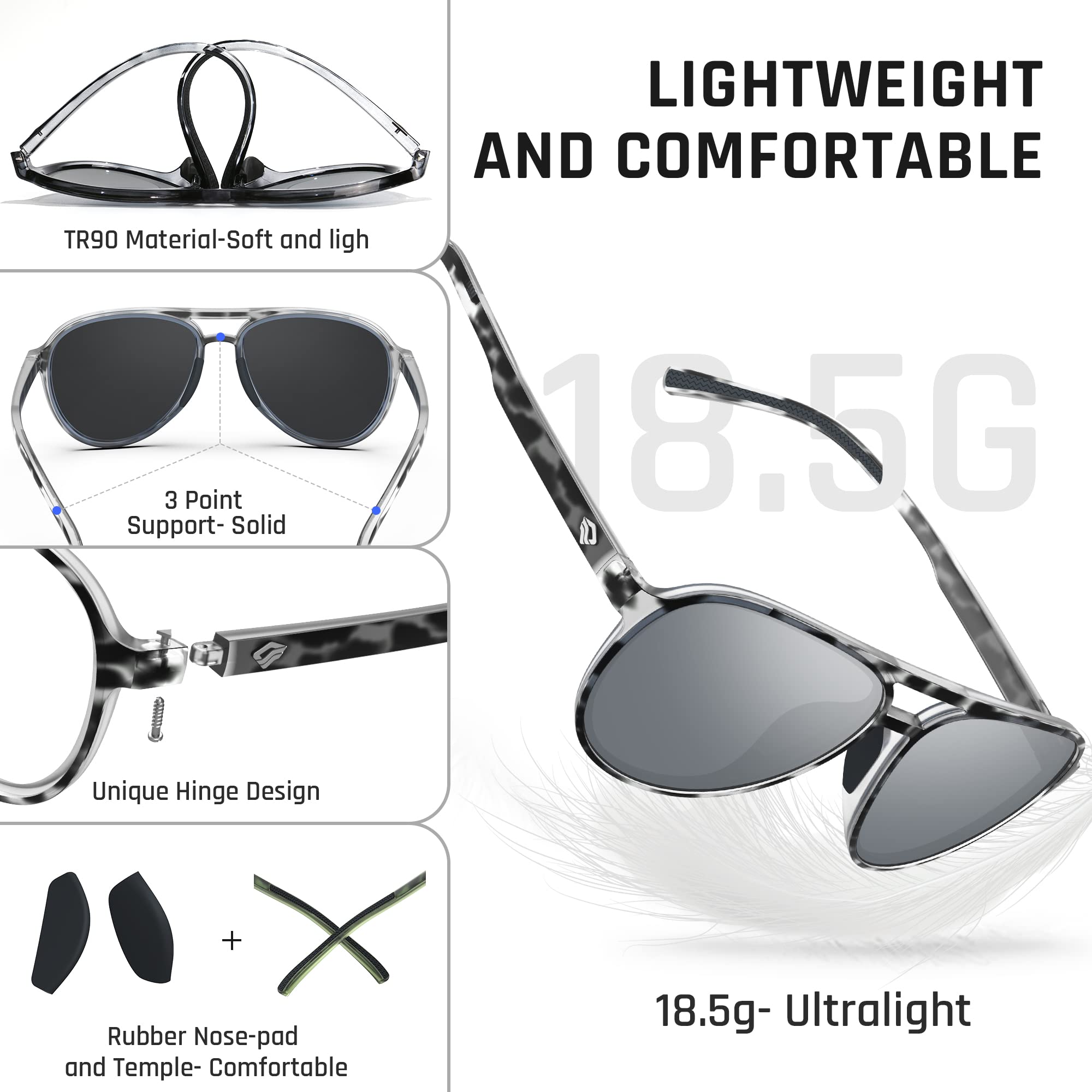 TOREGE Aviator Sunglasses Polarized Sunglasses For Men