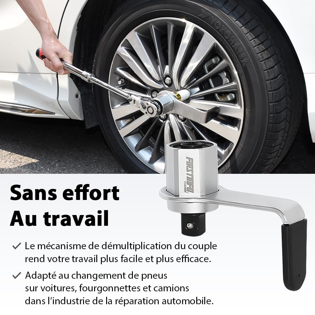 FIRSTINFO F3220DF | Multiplicateur de Couple Manuel 800 Nm 3,4:1 | Clé avec Adaptateur 1/2" Femelle vers 3/4" Mâle | Pour Écrous de Roue Auto