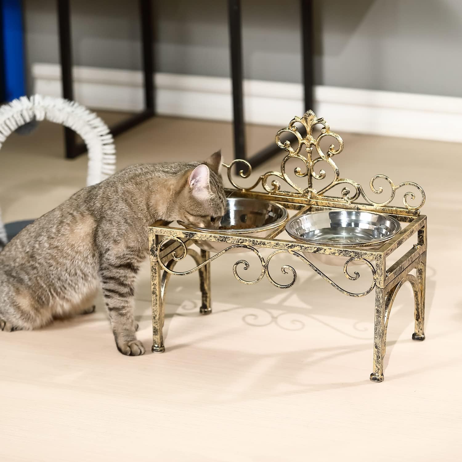 Cuencos elevados para perros grandes, comedero elevado de metal para perros, soporte elevado para platos para perros con cuencos dobles de acero inoxidable para comida y agua, soporte alto para cuenco