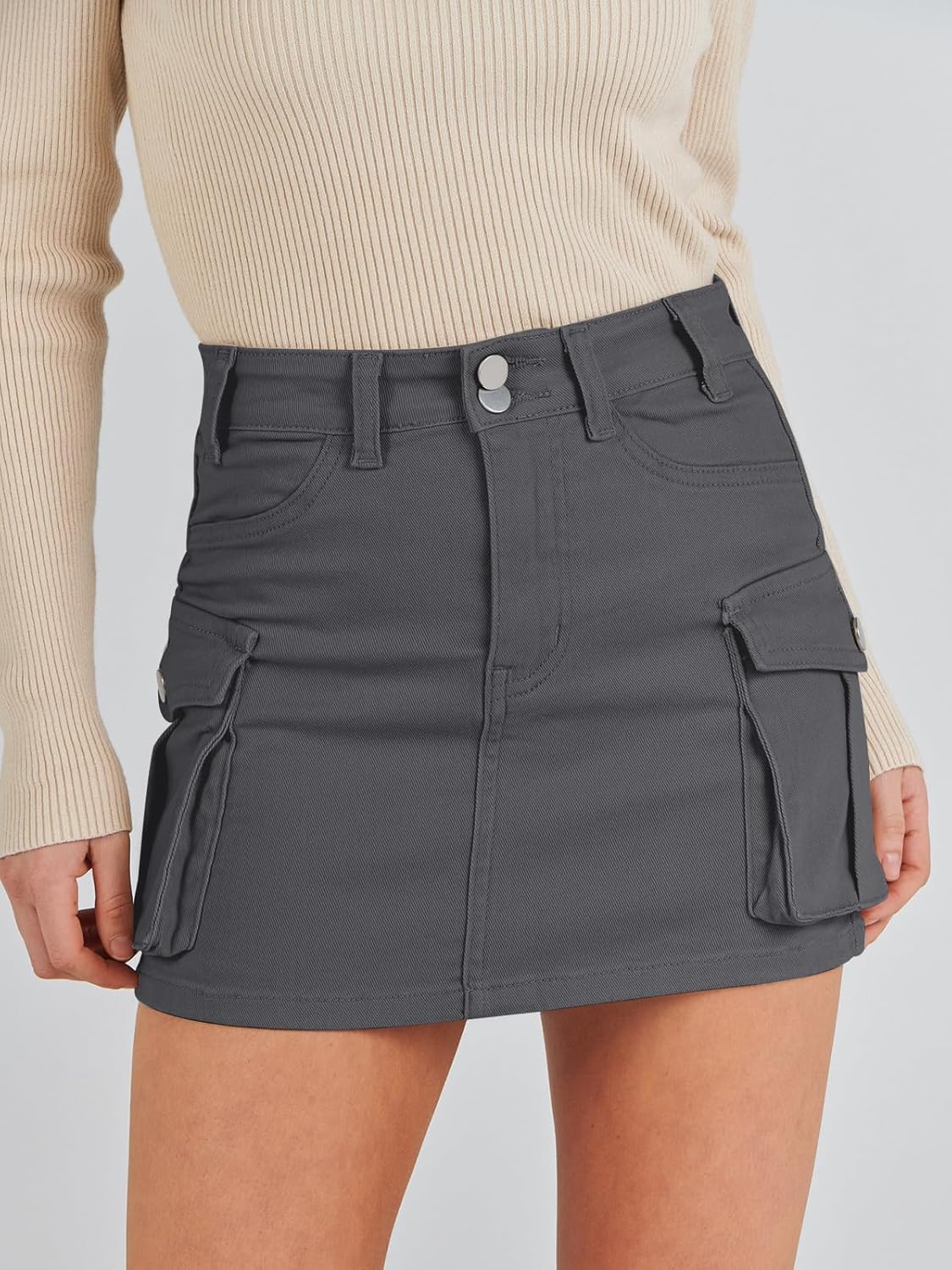 ANRABESS Cargo Skirt Women Button Mini Skirt with Pocket Y2k Bodycon 2025 Trendy Denim Jean Short Skirts - Image 5