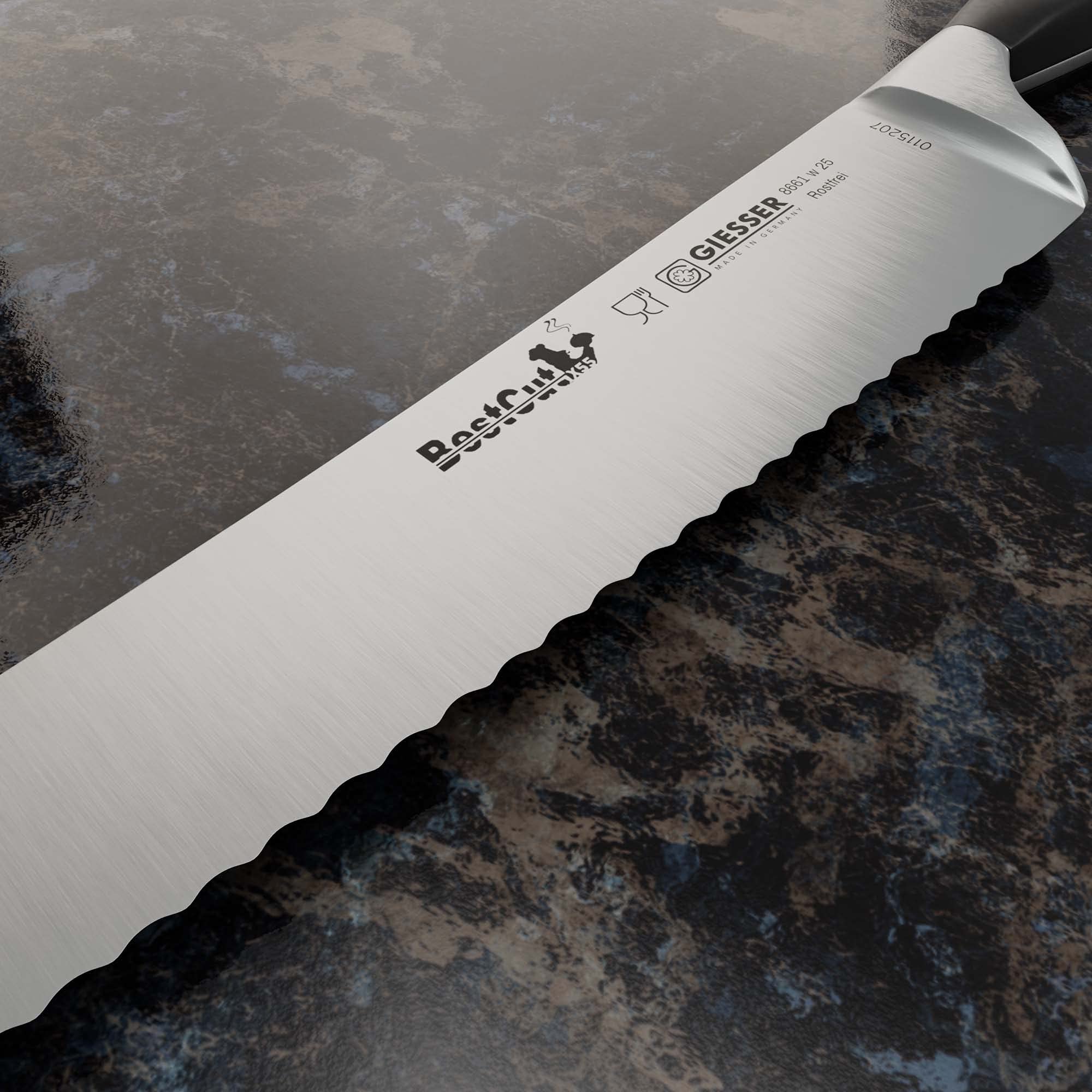 Giesser seit 1776 - Made in Germany - scharfes Universalmesser geschmiedet 25 cm Wellenschliff BestCut, hitzebeständig, schwarz, spülmaschinengeeignet, rostfrei