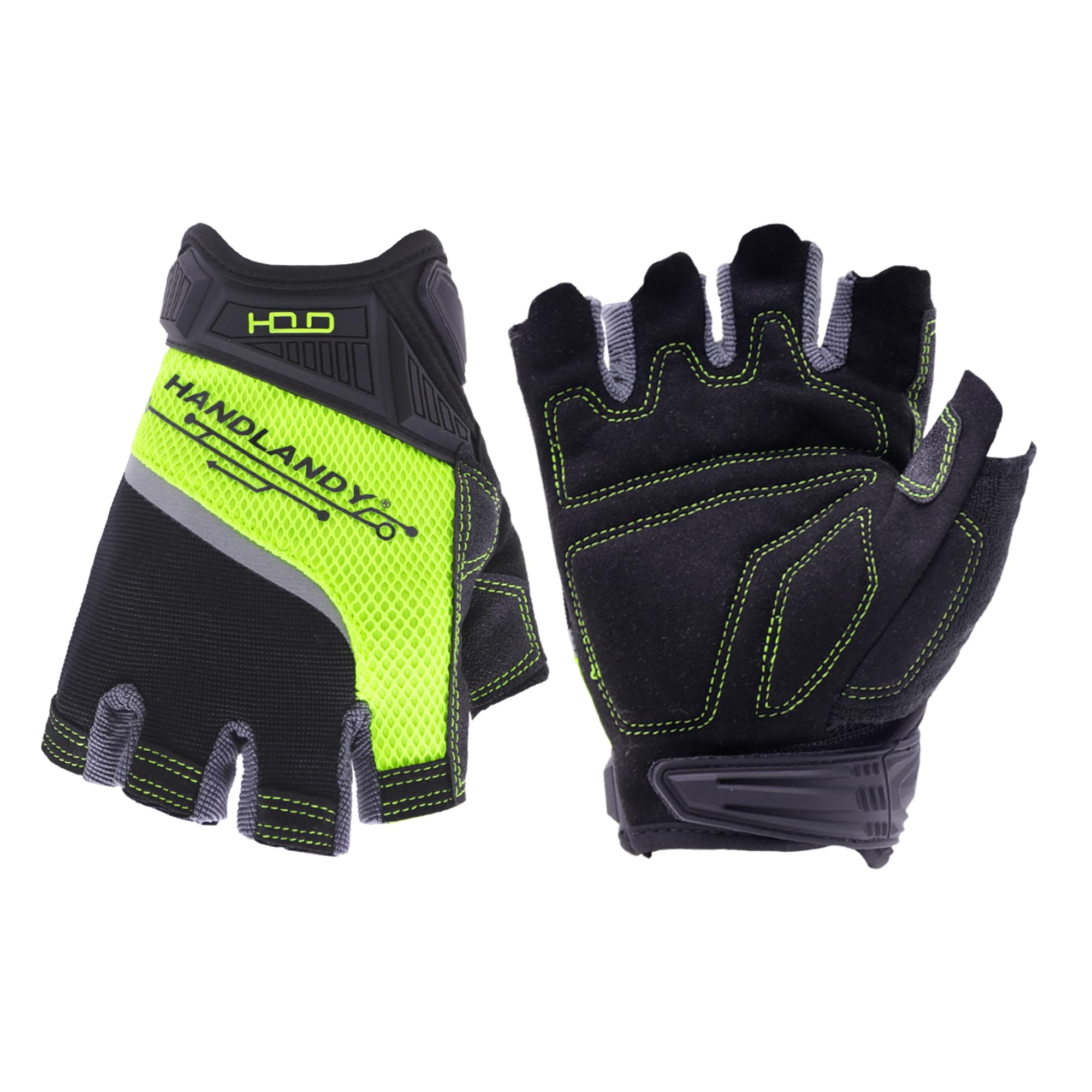 HANDLANDY Fingerless Work Gloves for Men Utility Padded Half Finger Driving Working Gloves (XXL, Green)