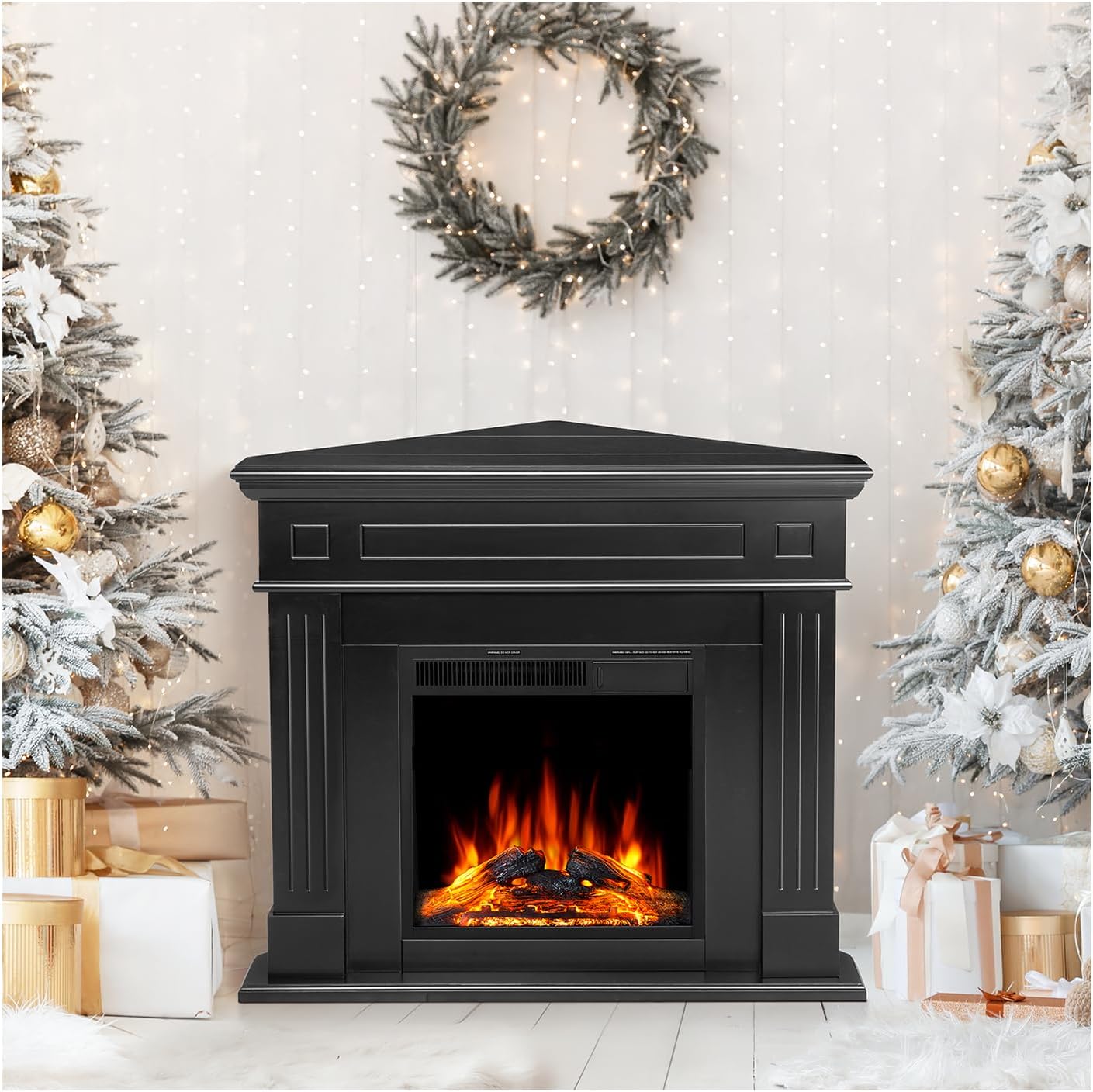 Chimenea Esquinera Eléctrica con Soporte TV 43.31in 1500W