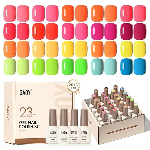 Miniatura 31 de GAOY Juego de 23 esmaltes de uñas de gel, colores otoñales, marrón, rojo, verde, purpurina, kit de uñas de gel de curado con luz UV, capa superior
