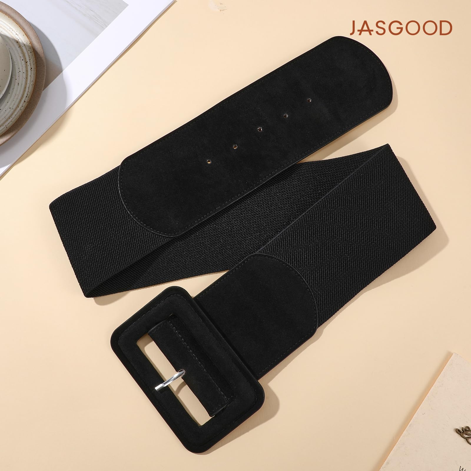 JasGood Szeroki pasek damski, vintage, elastyczny pasek w talii, szeroki do sukienki, płaszcza