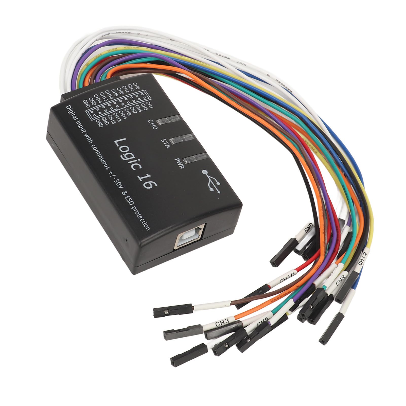 USB-Logikanalysator, Tragbares 16-Kanal-Logikanalysatorgerät mit 100 MHz Abtastrate, USB 2.0-Schnittstelle und Kontinuierlichem +/-50 V ESD-Schutz, für WINDOWS, für LINUX, für OS X