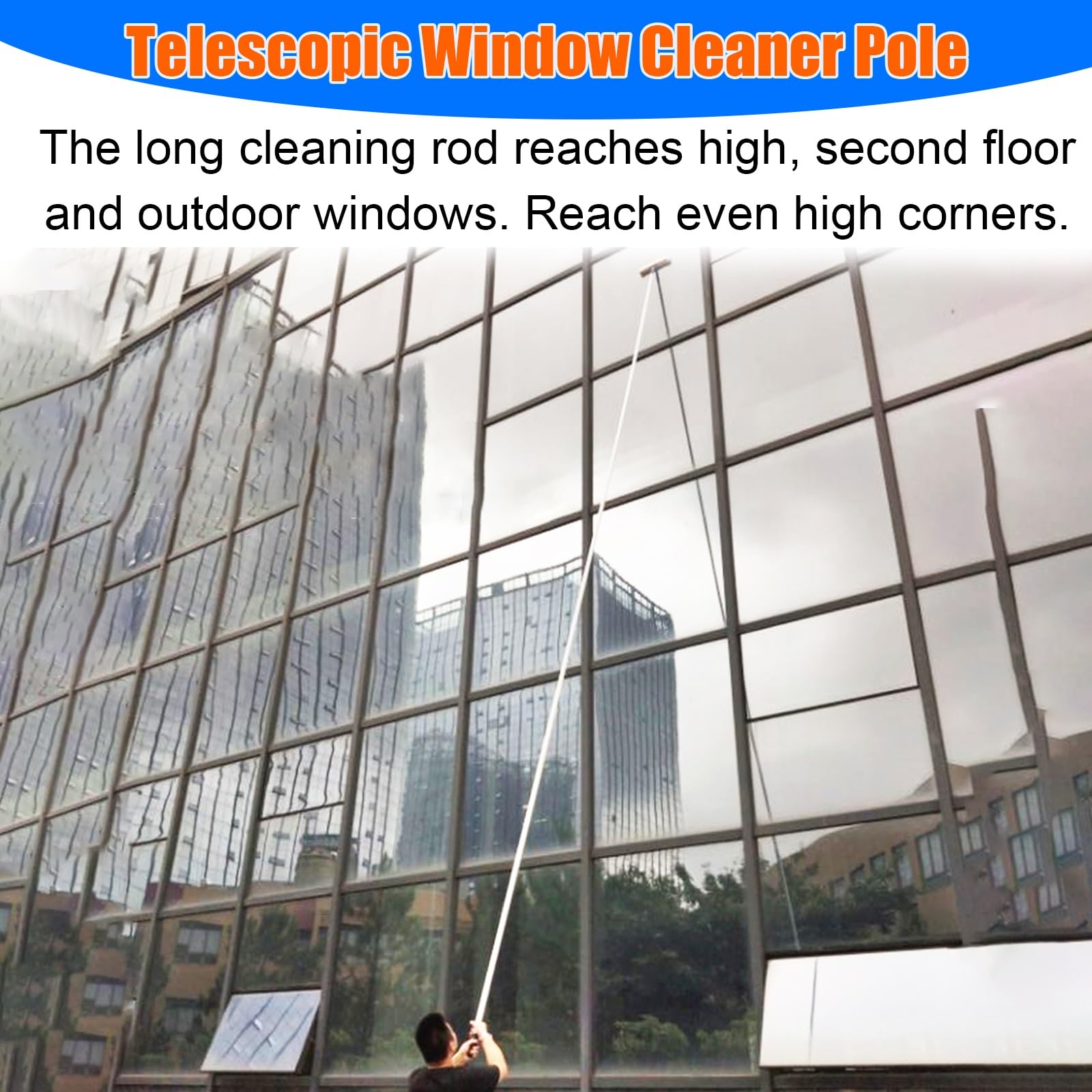 Limpiacristales Limpiador de Ventanas Kit Profesional de Limpieza de Puertas de Cristal, Varilla Limpiadora para Paredes del Hogar/ Suelos de Baños, Lavado de Ventanas con Barra Telescópica(3.9 ft(1.2