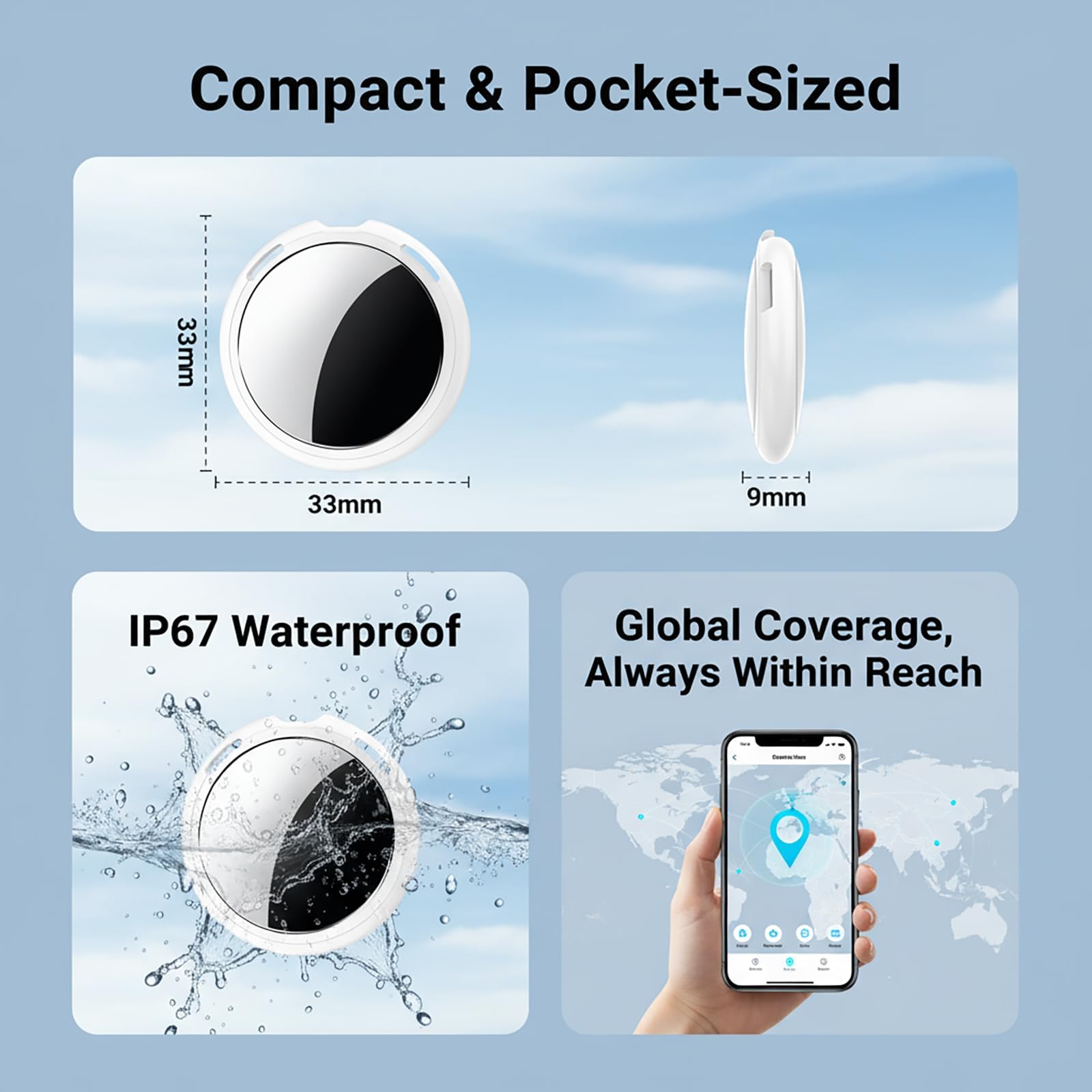 4 Pack Tracker Tag[Apple MFi Certified]Air Smart Tag Bluetooth Item Finders Work with Apple Find My(iOS Only)Real Time Worldwide Tracking Waterproof for Keys Luggage Wallet Pets Travel No Subscription — view 6