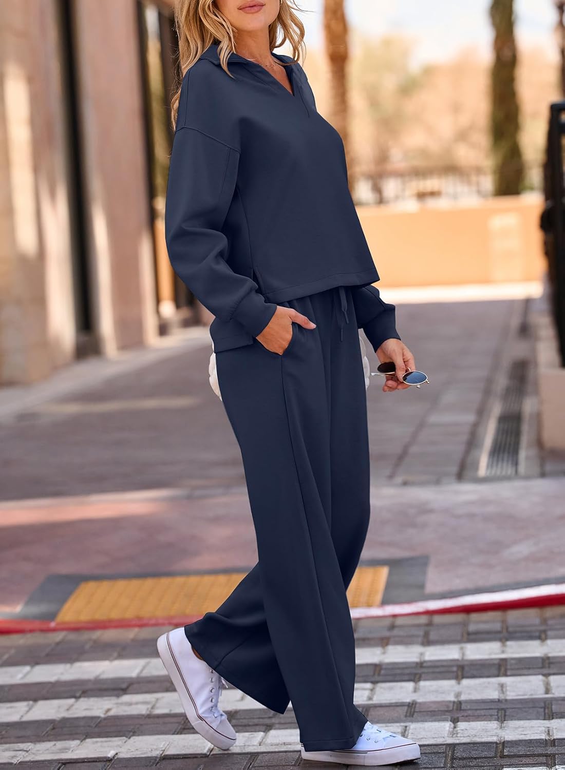 EVALESS Two Piece Sets for Women Lounge Sets Casual V Neck Sweatshirt and Wide Leg Sweatpants Matching Sets Women Clothing - Image 4