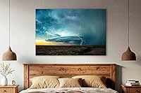 Vista 6 de Storm Canvas Wall Art (Ready to Hang) Gallety Wrap of Supercell Thunderstorm and Lightning Bolt on Stormy Spring Evening in Kansas Weather
