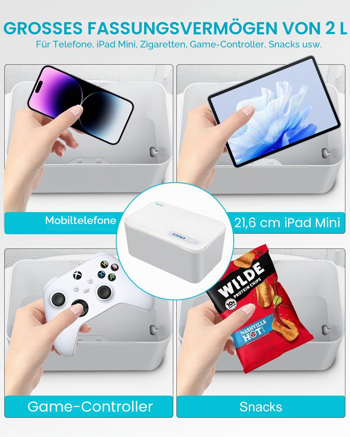 Sicherheitsbox mit Timer, abschließbare Aufbewahrungsbox für Handys, Videospiele, soziale Medien, Snacks, Zeitverriegelung, selbstgesteuert (grau)