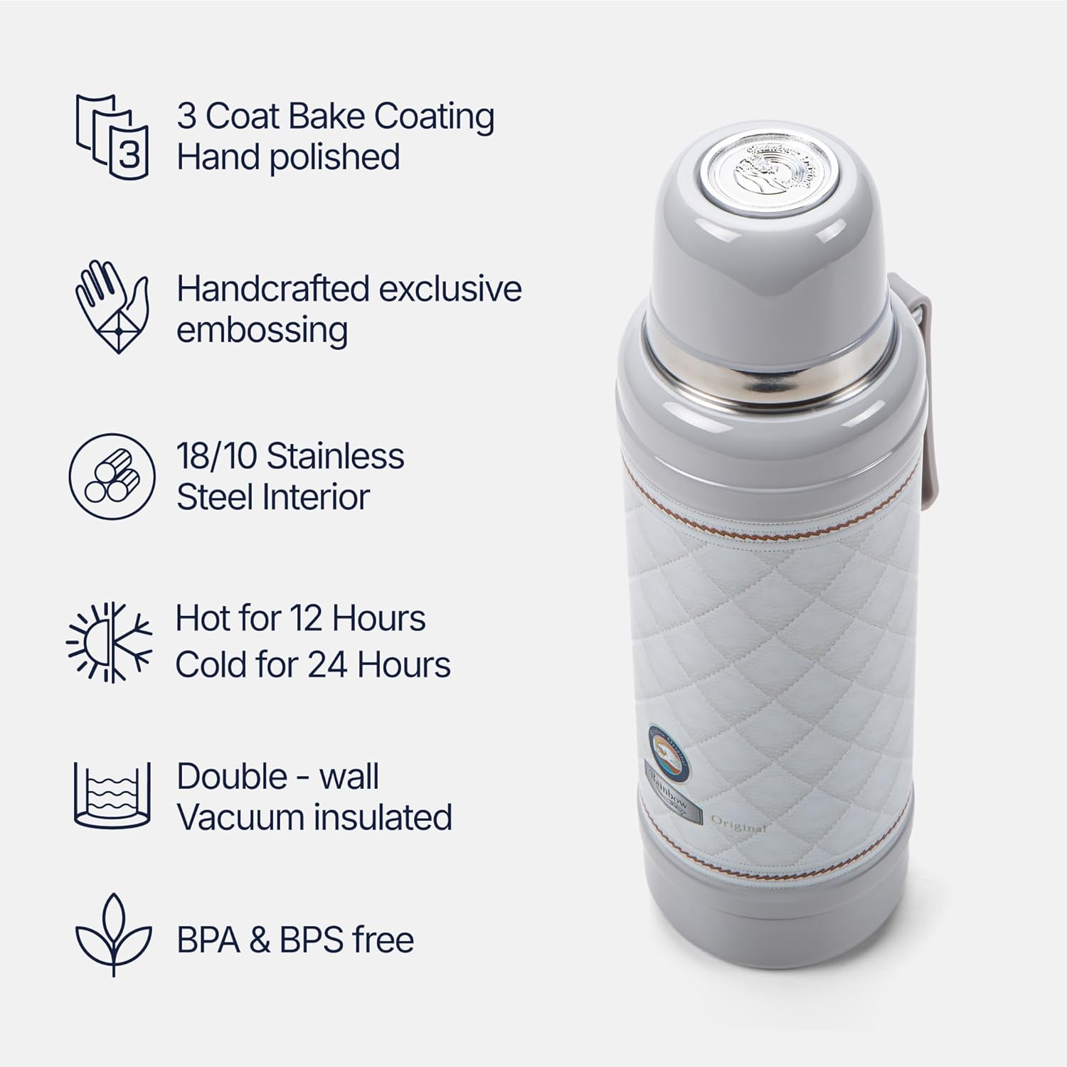 Rainbow Original 33oz Travel Tumbler,Steel Water Bottle, Insulated Bottles, Ideal for Sports, Outdoors, Camping, Travel and Everyday Use (Queen - White)