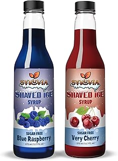 Syruvia Sugar-Free Snow Cone Syrup 12.7oz -0 Calorie Cherry & Blue Raspberry Syrup For Shaved Ice, Snow Cones, Slushies, Italian Soda and Popsicles. Keto Friendly, Kosher, Dairy Free.