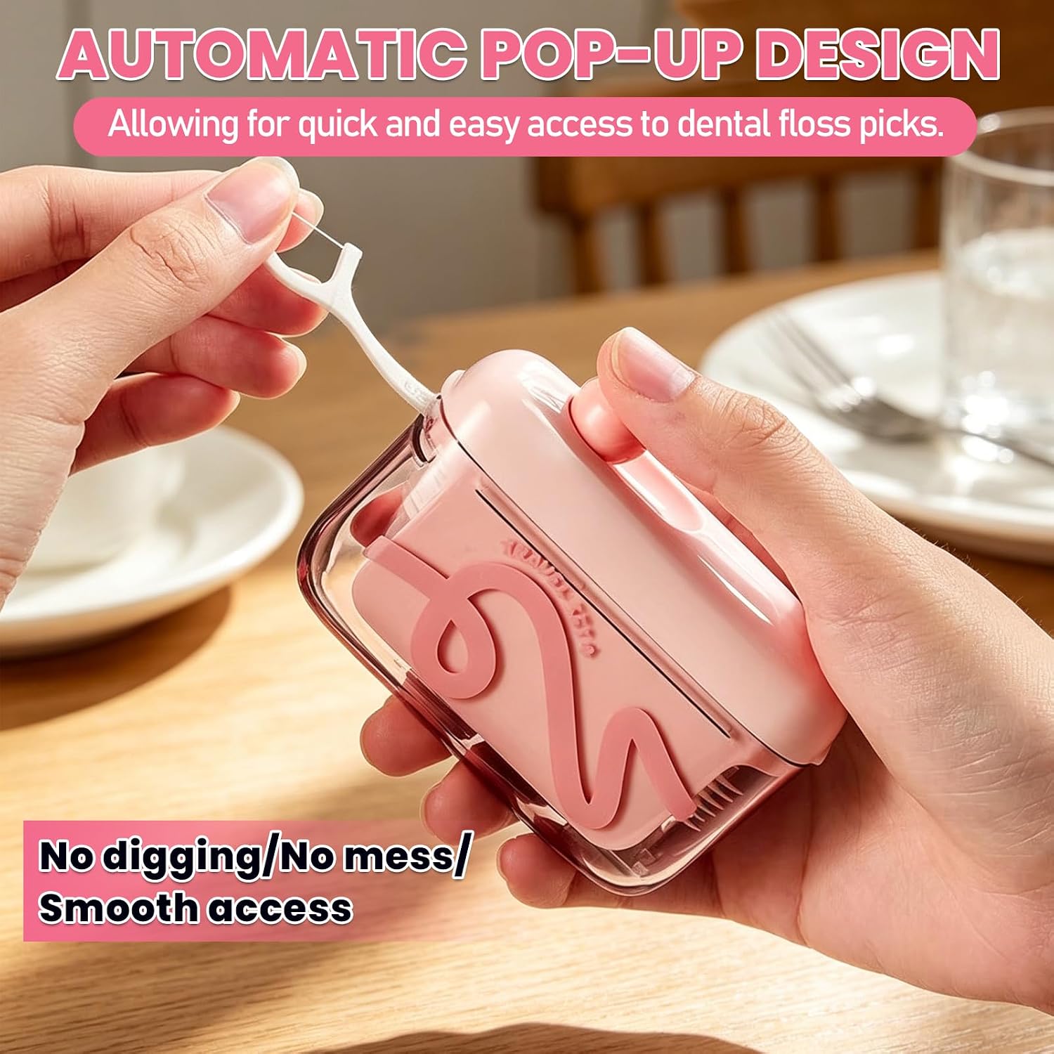 2 PCS Portable Floss Dispenser with 100 Count Dental Flosser, Refillable Pop-Up Automatic Toothpick Dispenser for On-the-Go, Restaurant & Home Oral Care (Pink, Blue-Green)