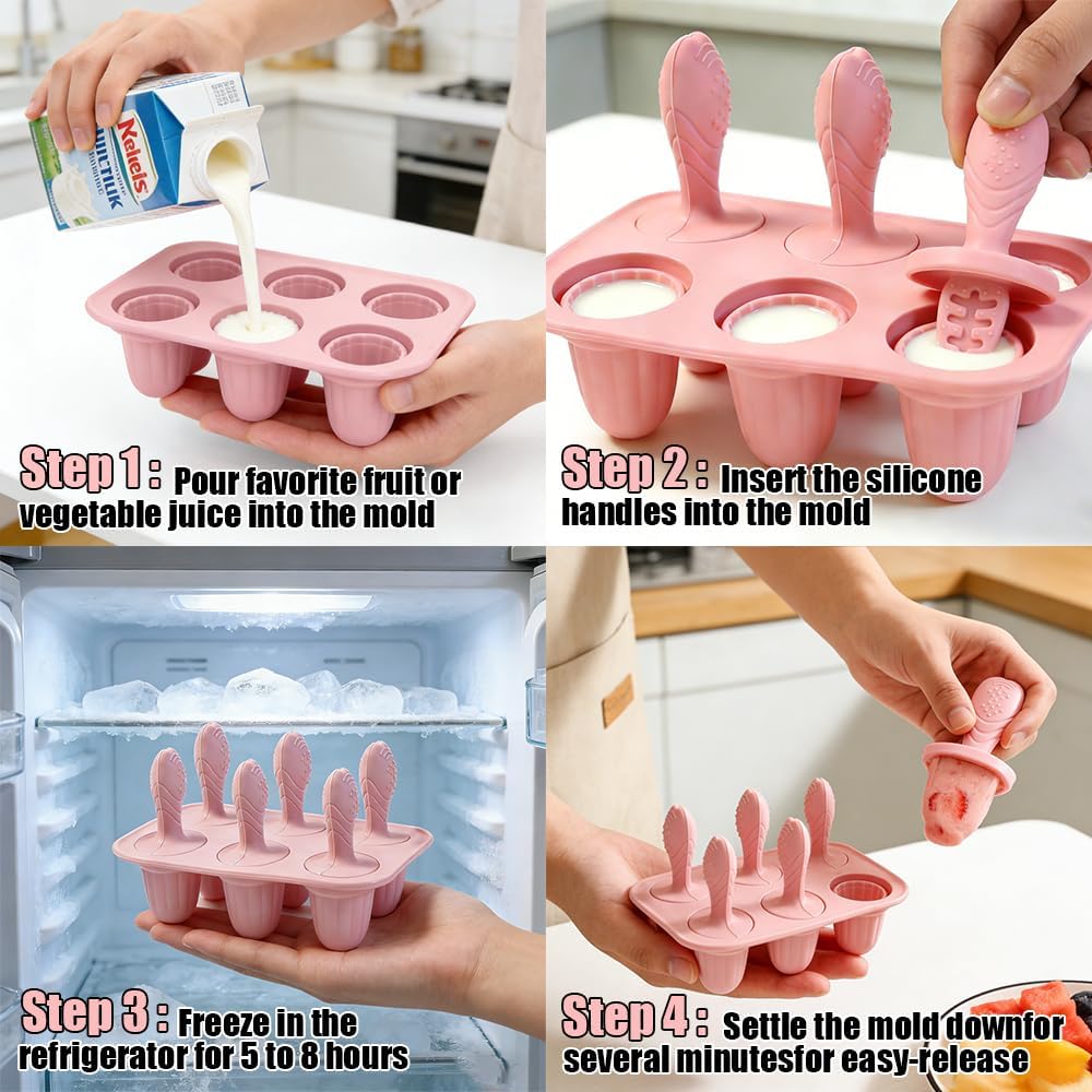 Silicone Baby Popsicle Molds for Teething Relief - Mini Popsicle Maker 6 Cavity, 12 Reusable Sticks & 100 Bags - BPA Free Breastmilk Popsicle Molds for Toddlers, Infants, Kids - Easy Fill & Drip-Proof image 4