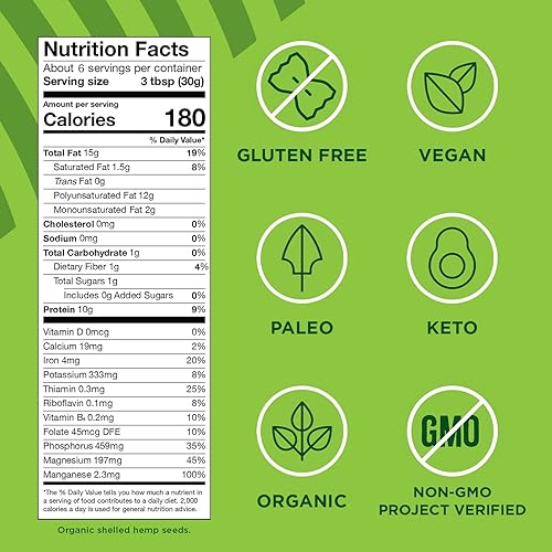 Miniatura 9 de Semillas de cáñamo orgánicas 18 oz 035oz de proteína a base de plantas y 042oz de Omega 3 y 6 por Srv  Batidos yogur y ensalada  Sin OMG vegano ceto