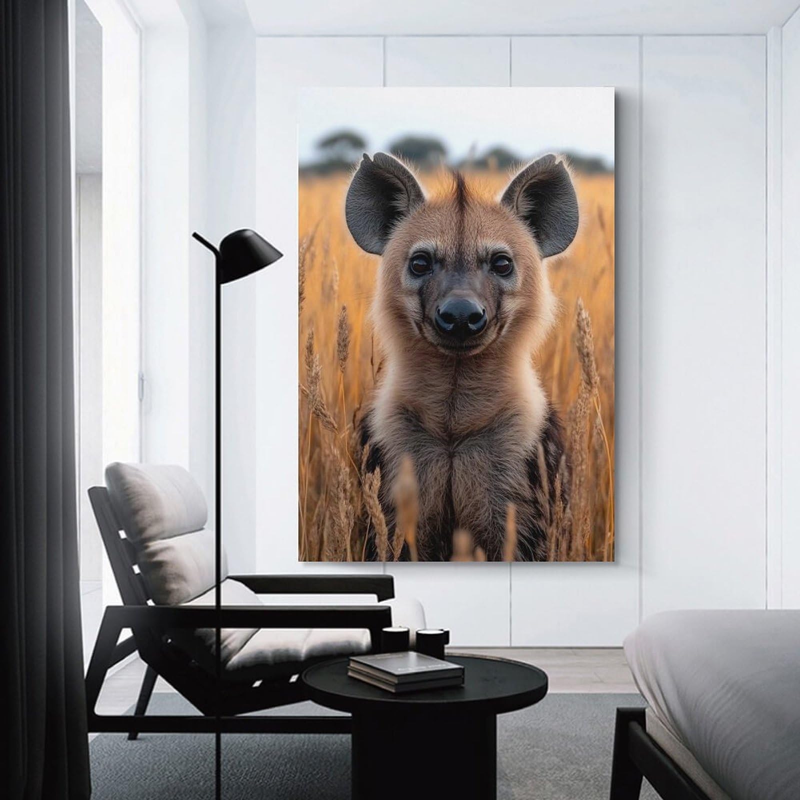 Junmoney Decorative Wall Artwork Hyena Portrait in Golden Field, 24x36inch(60x90cm), for Lounge, Bedroom Or Personal Spaces, Thoughtful Wall Decor for Art Lovers