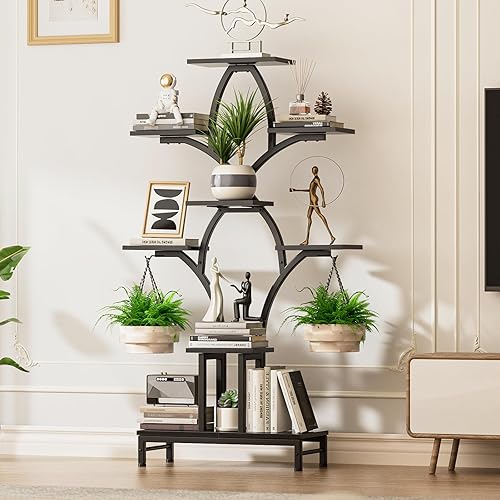 Miniatura 5 de Soporte para plantas de interior con 4 luces de crecimiento, estante para plantas de 63 pulgadas de alto, 8 estantes de esquina para plantas y