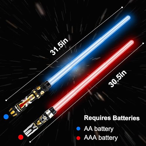 Miniatura 3 de TOY Life Paquete de 2 sables de luz para niños, espada de juguete extensible con luz para niños, ahorradores de luz con sonido FX sensible al