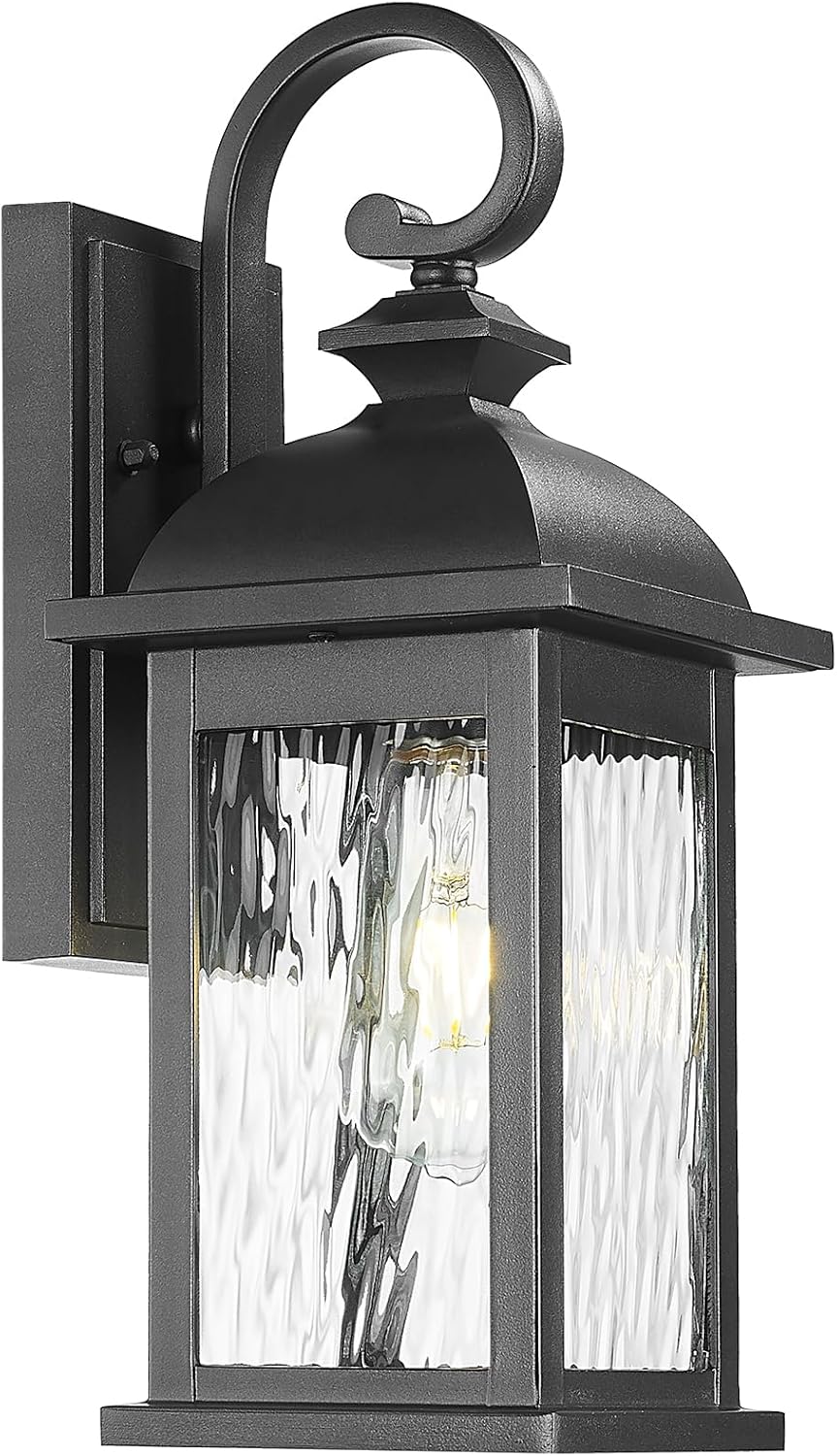 Outdoor Wall Lights Waterproof Exterior Sconce Porch Light Wall Mounted Outdoor Wall Lighting Fixtures with Water Ripple Glass Modern Outside Wall Lamps for House Patio Garage